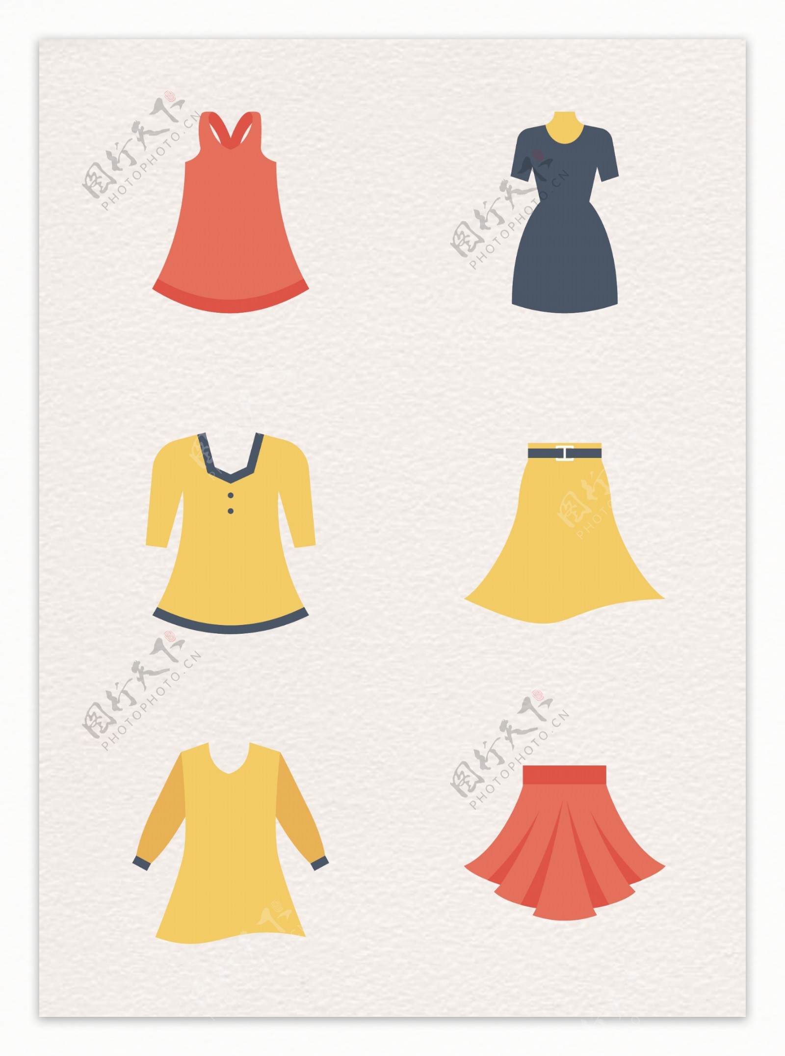 六款女性裙子图标元素
