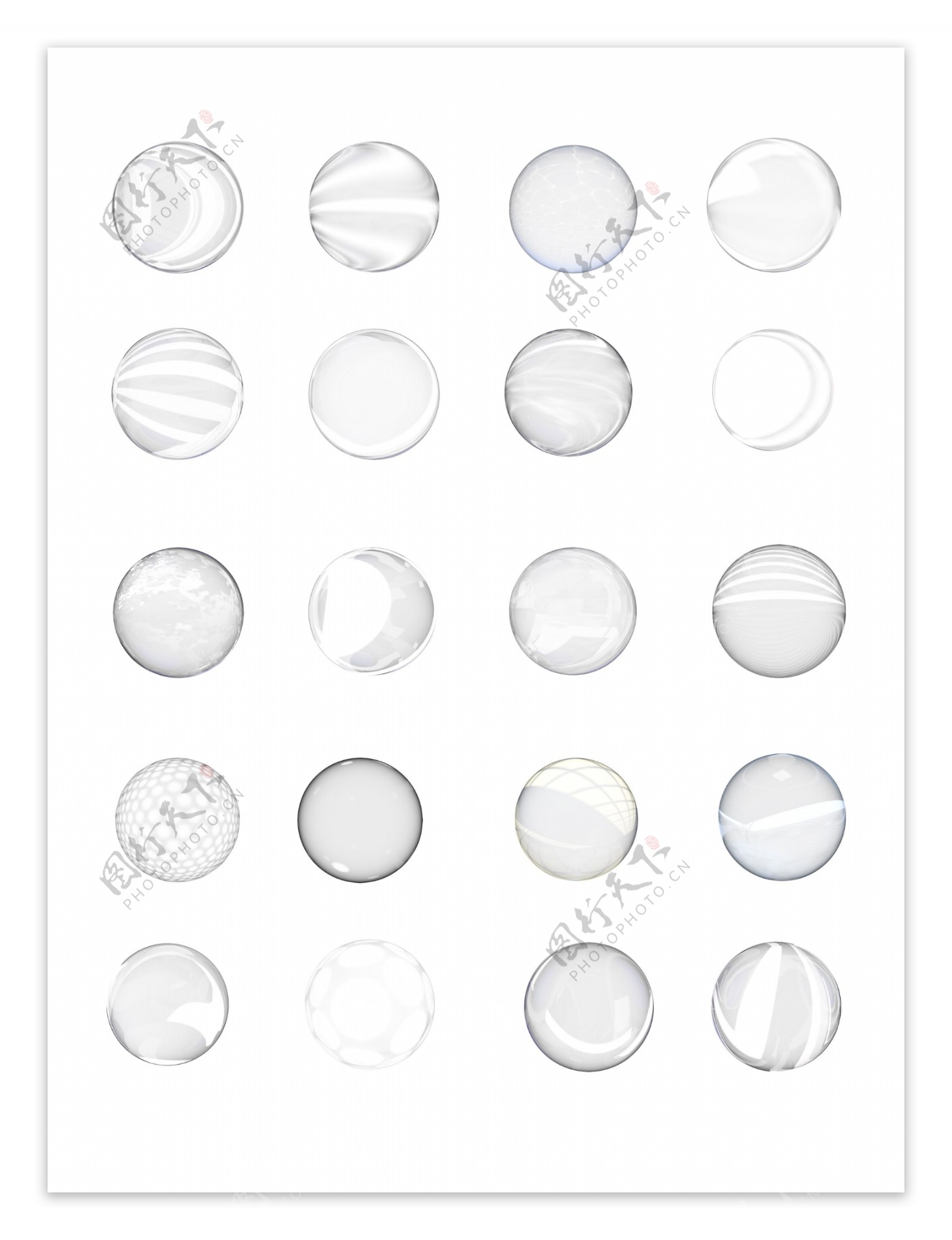 20个透明球体水泡