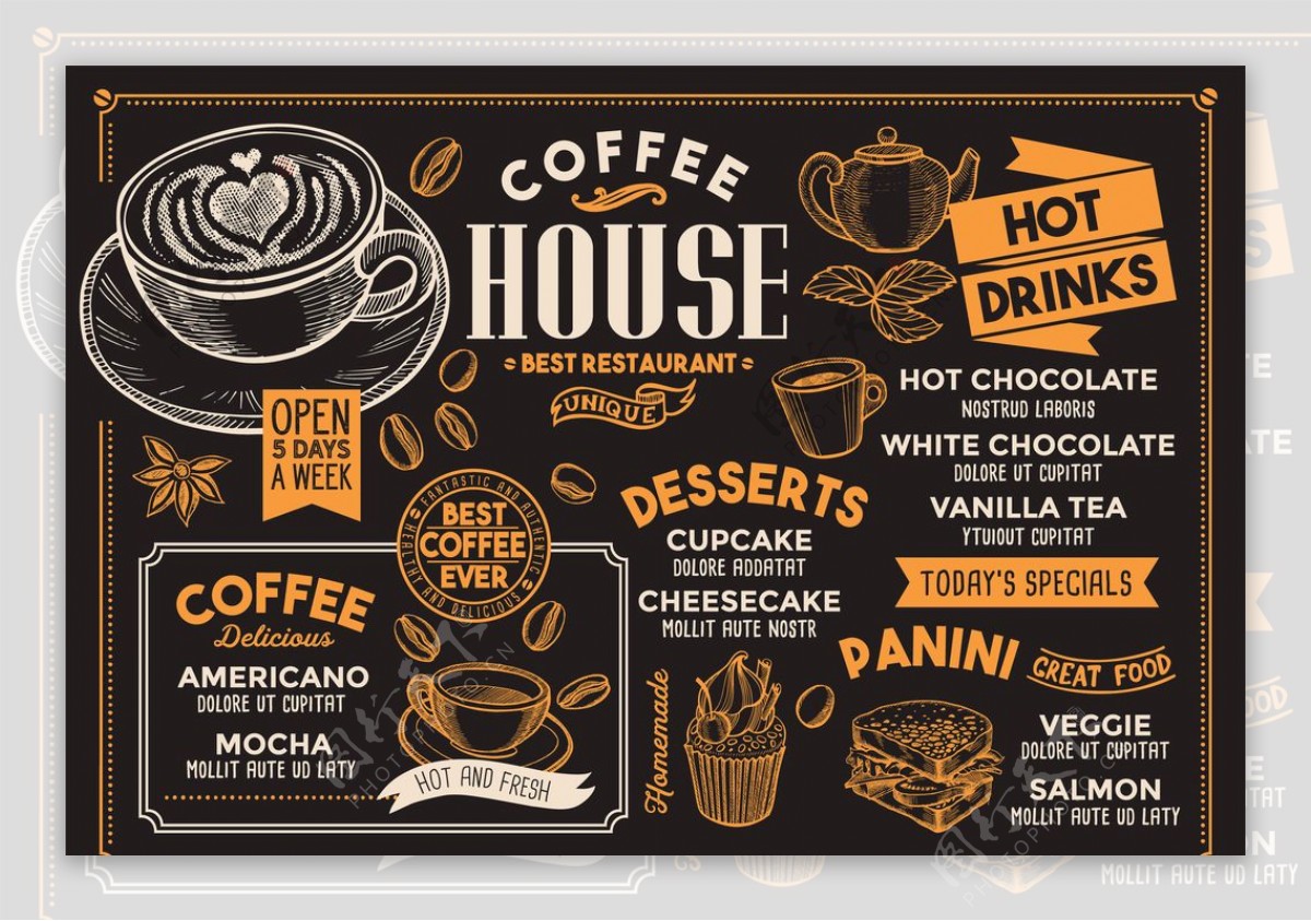 复古手绘咖啡菜单模板
