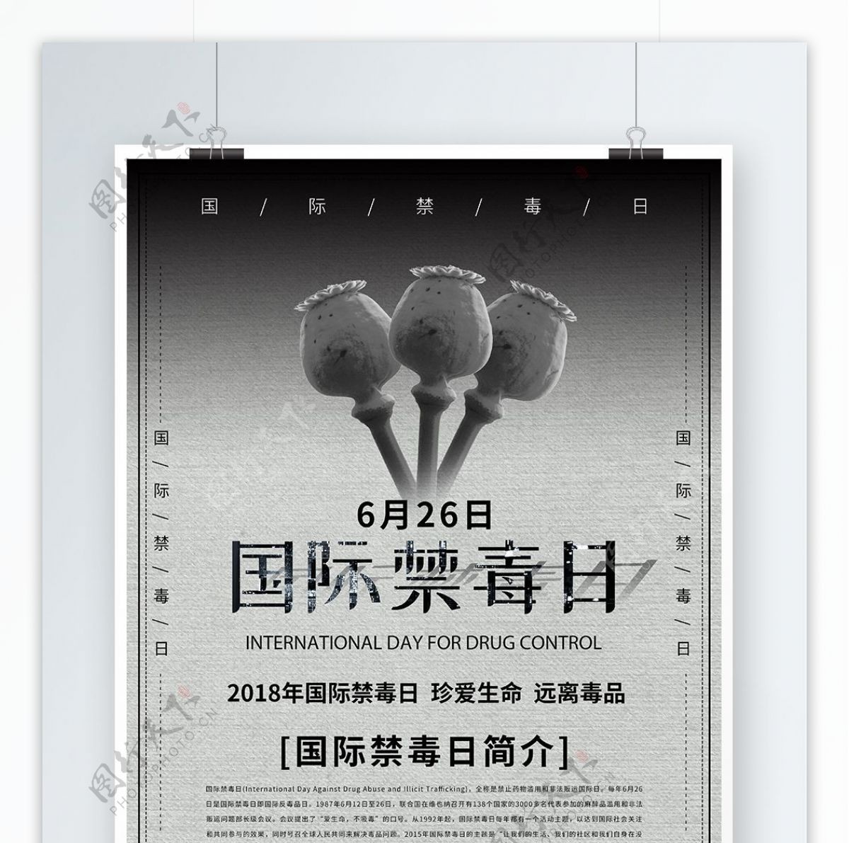 极简风国际禁毒日珍爱生命远离毒品创意海报