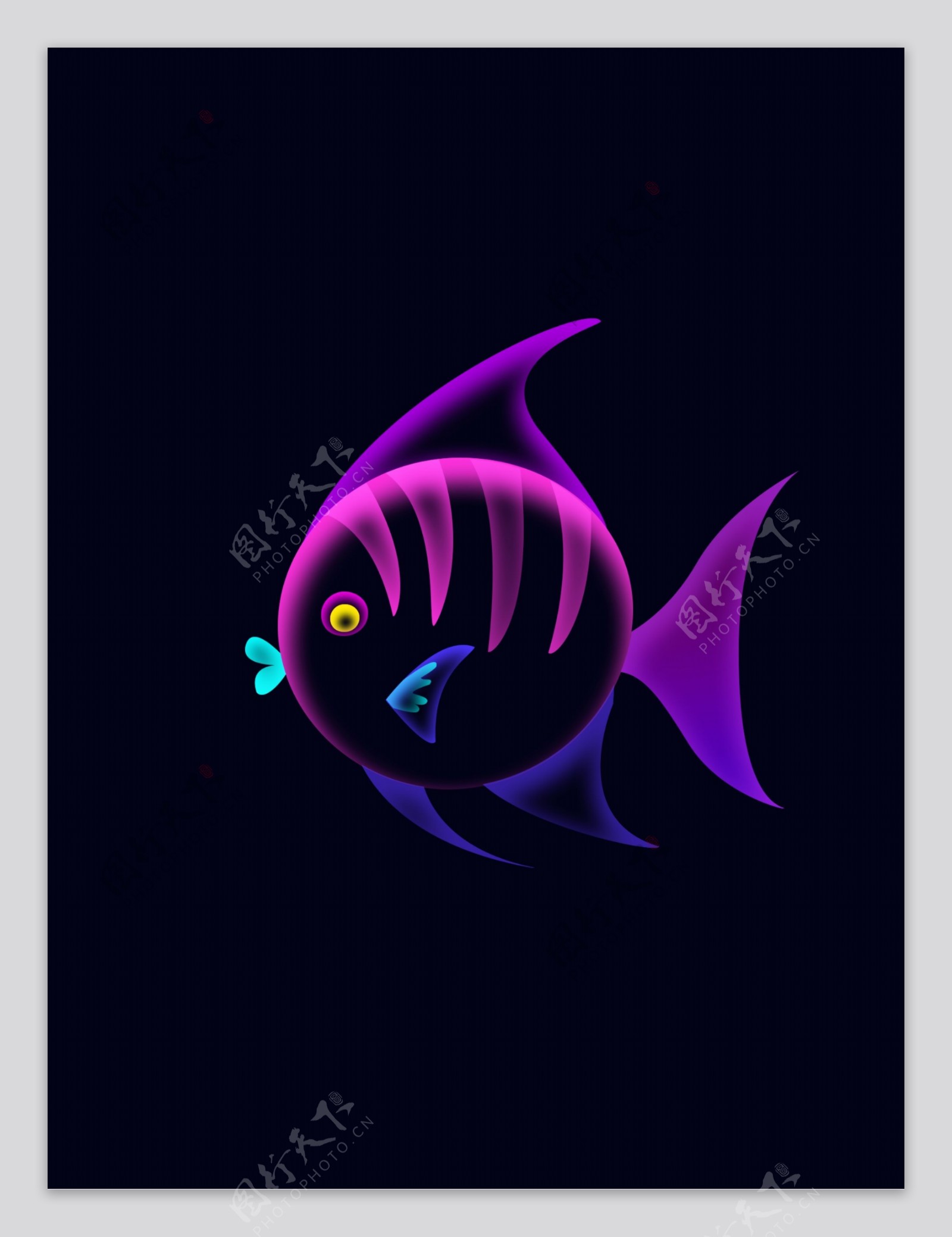 童年原创插画金鱼紫色宣传手机用图