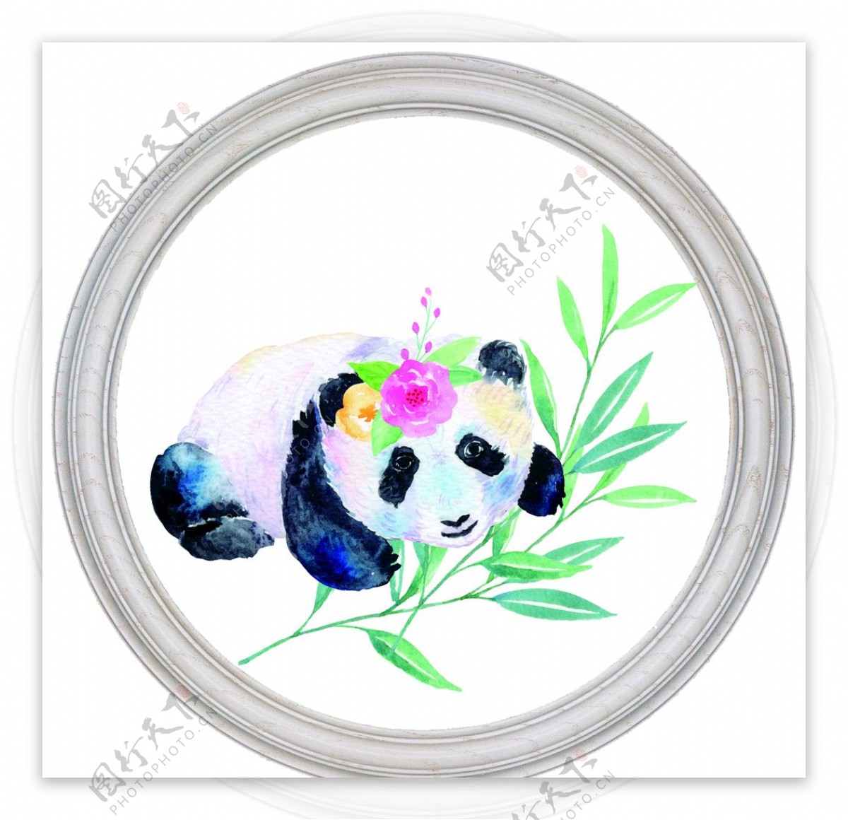 手绘水彩小清新熊猫无框装饰画