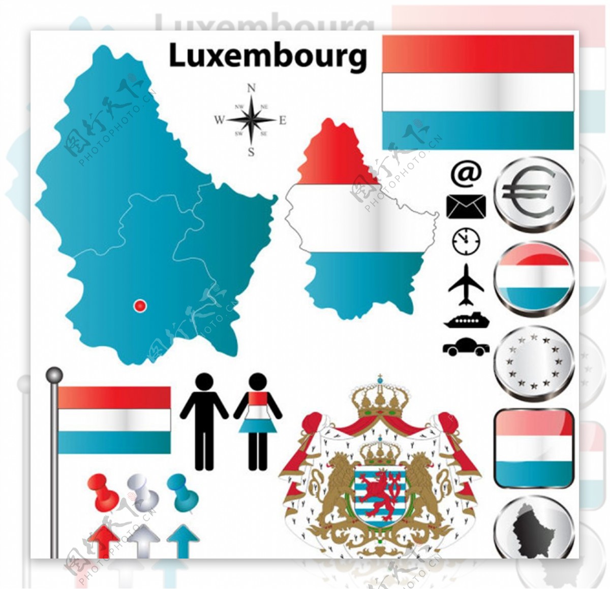 卢森堡国旗地图矢量素材