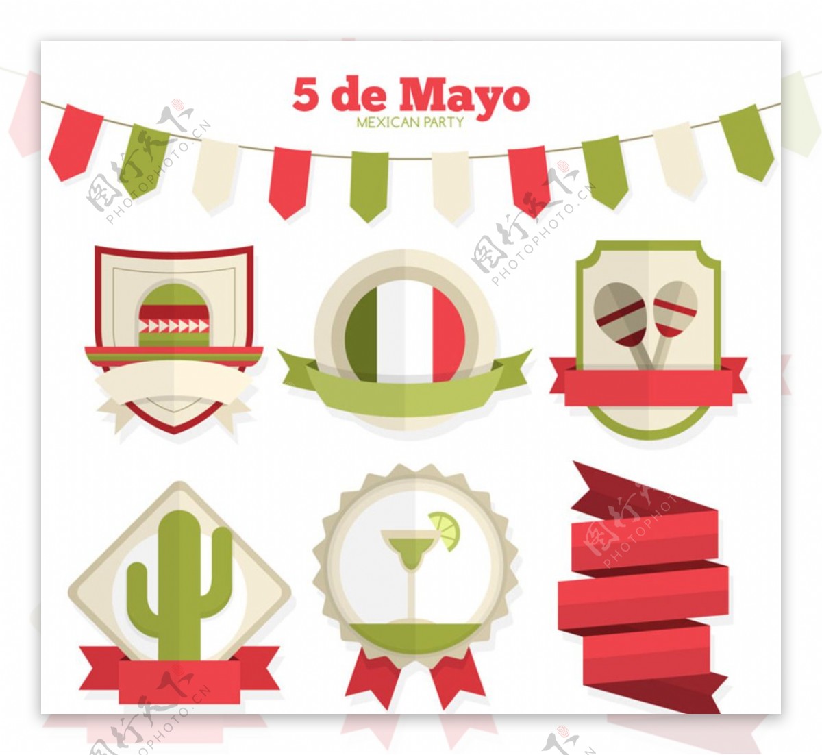 墨西哥五月节派对标签矢量素材