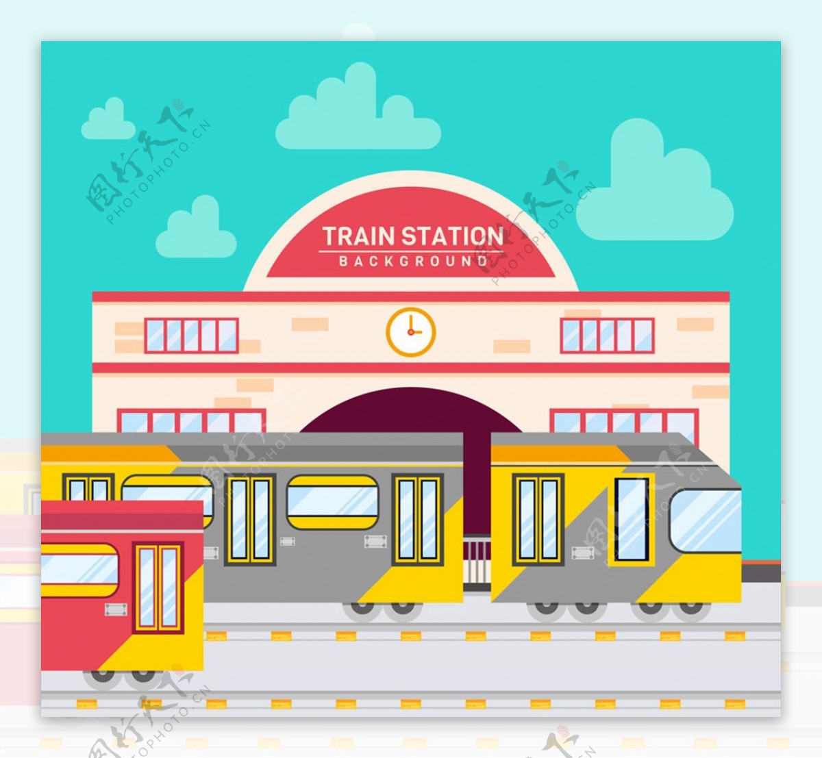 彩色时尚火车站设计矢量素材