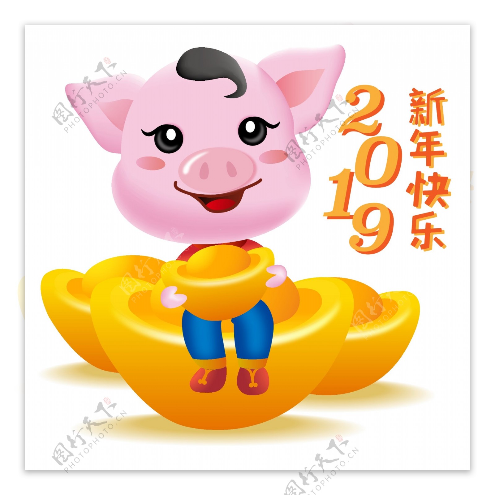 新年可爱猪立体IP卡通形象喜庆插画财神