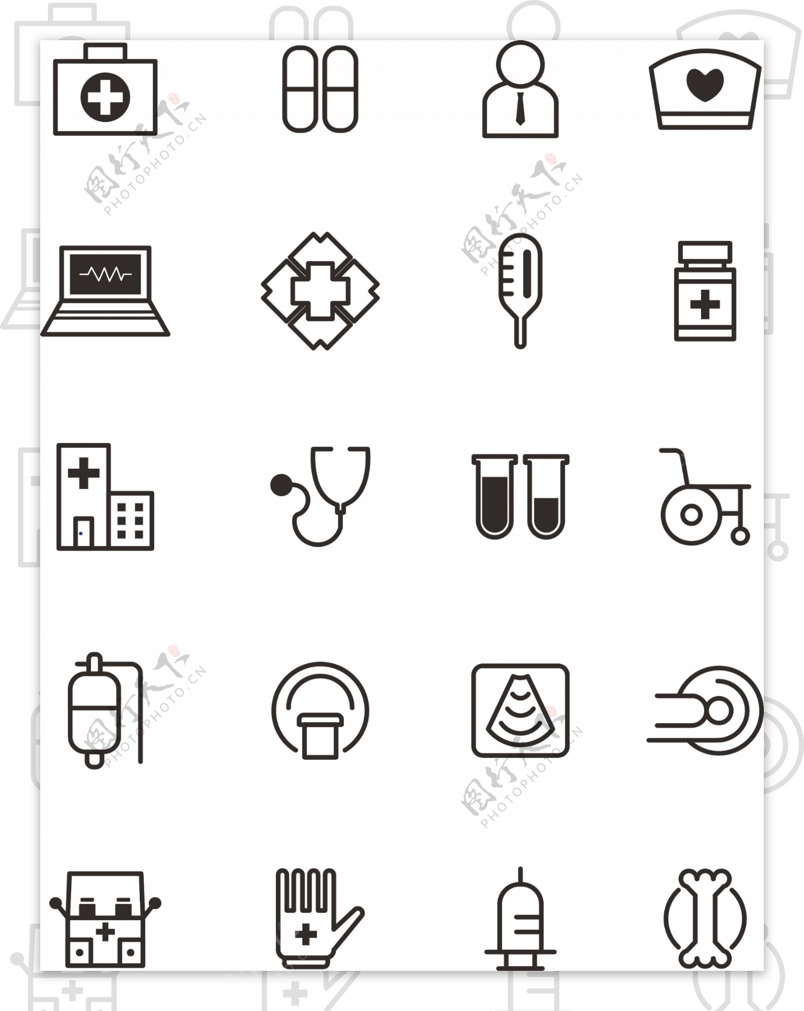 医疗器械icon黑白可商用元素