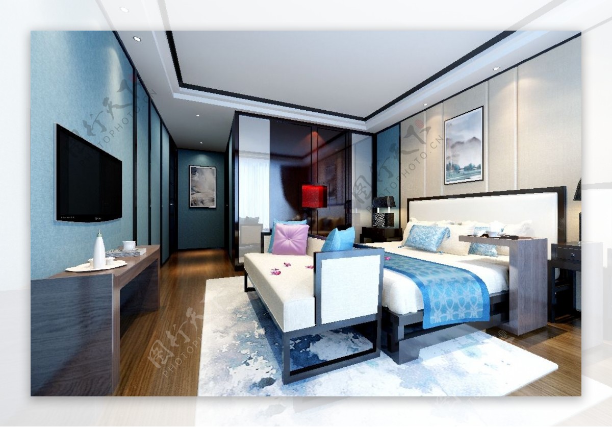 新中式时尚轻奢卧室效果图