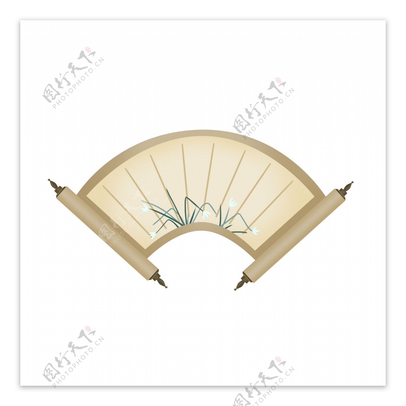 手绘中国风兰花卷轴设计元素