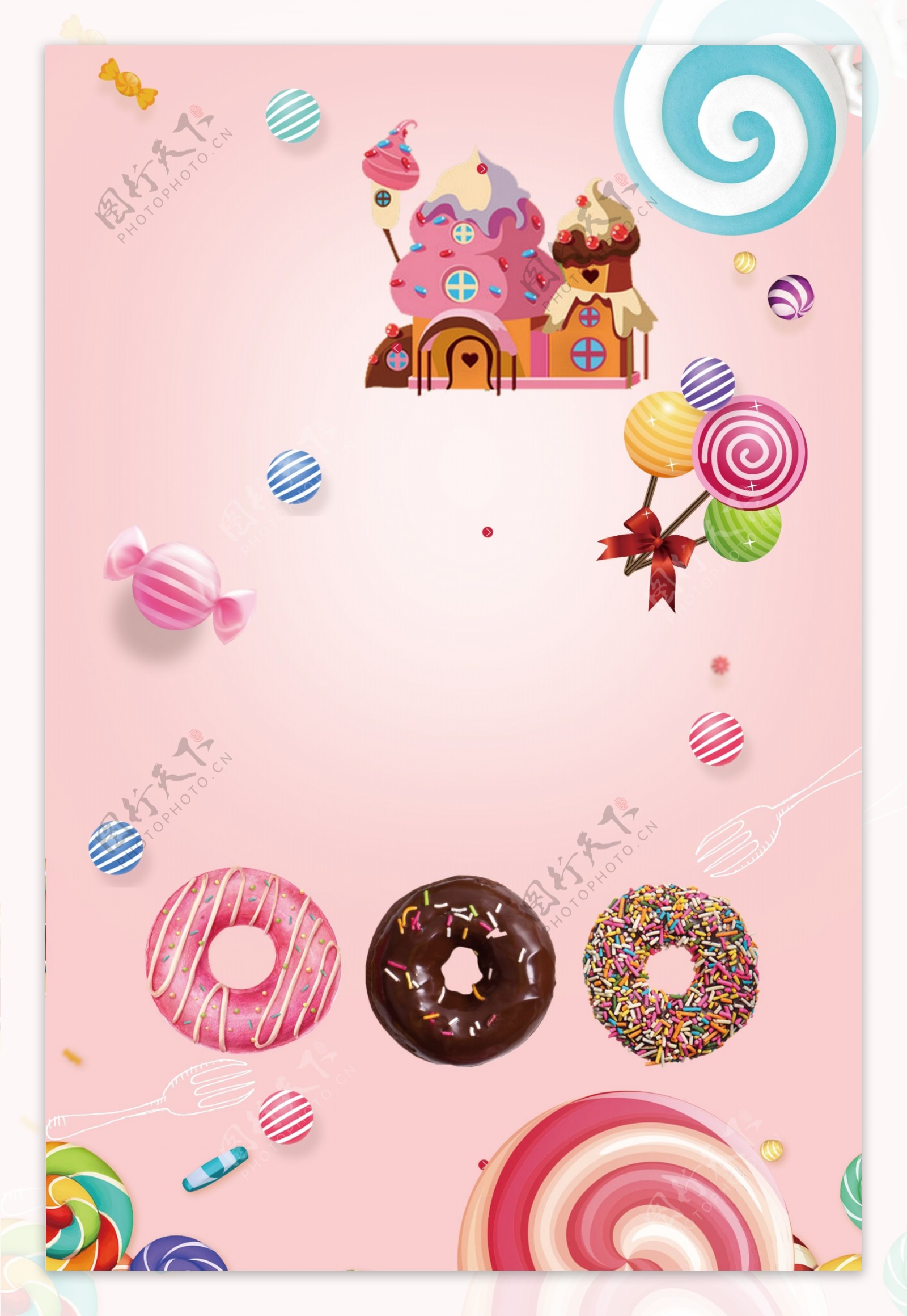粉色浪漫糖果城堡海报背景素材