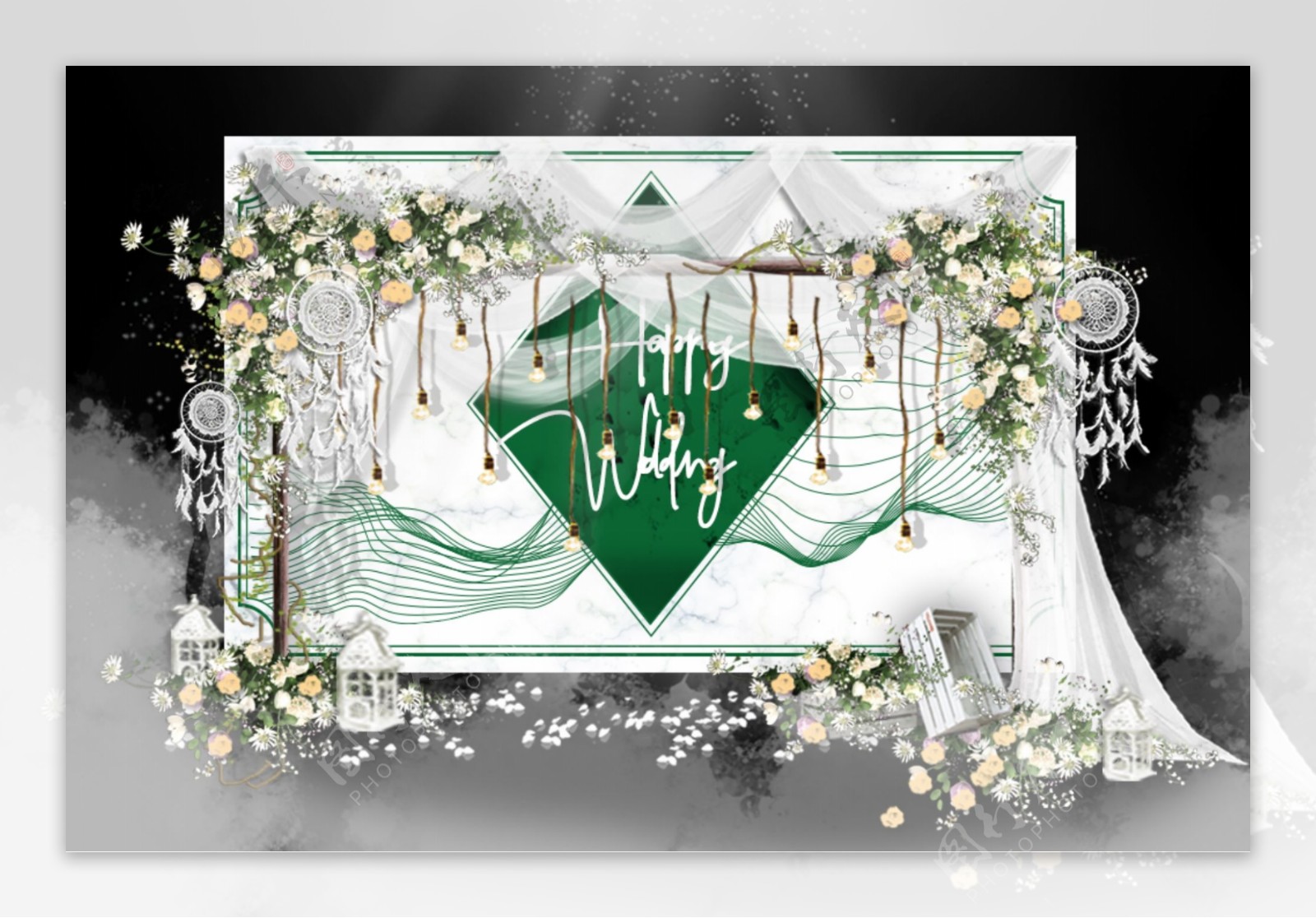 白绿色小清新婚礼迎宾区效果图