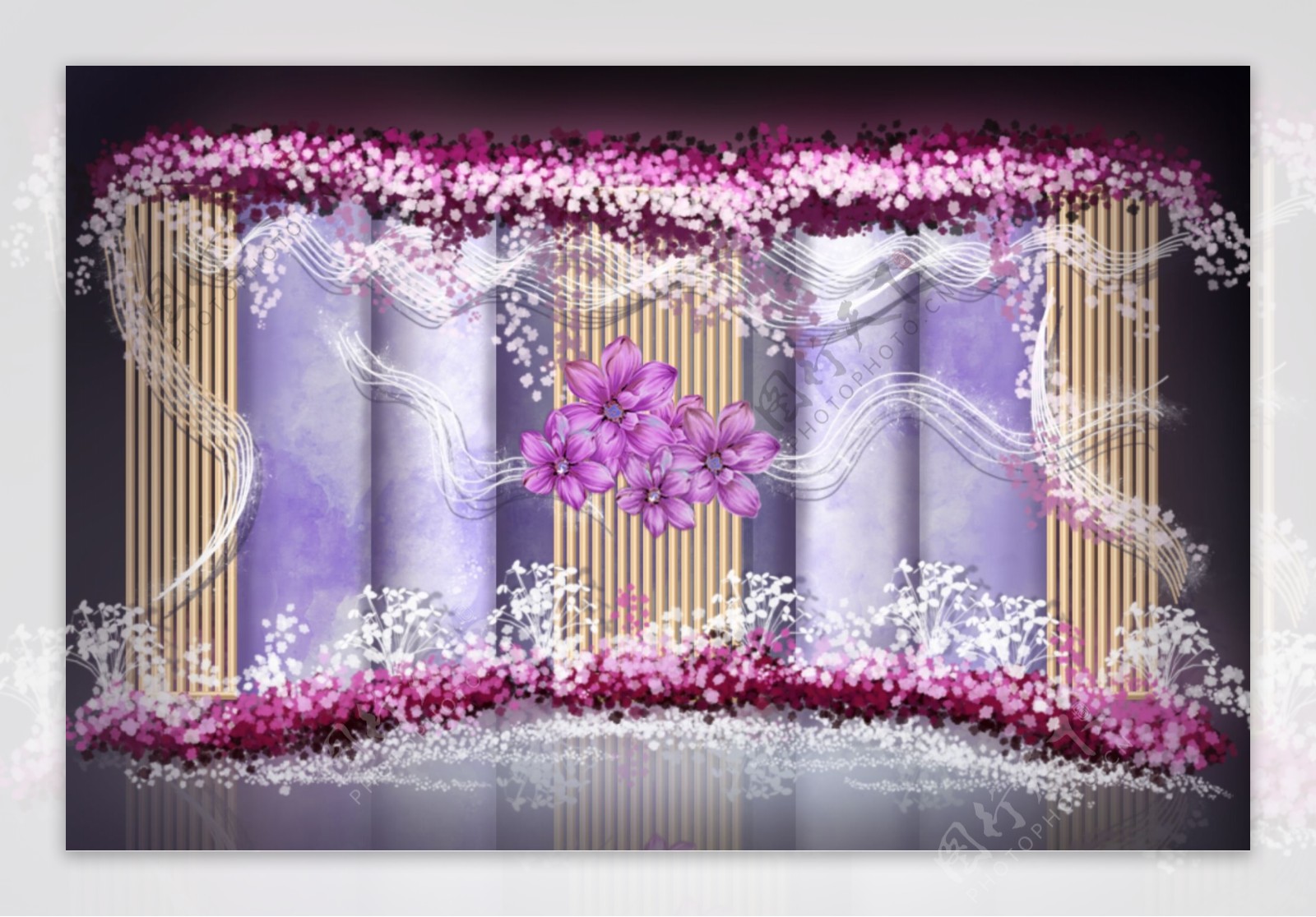 紫色浪漫多层次婚礼效果图