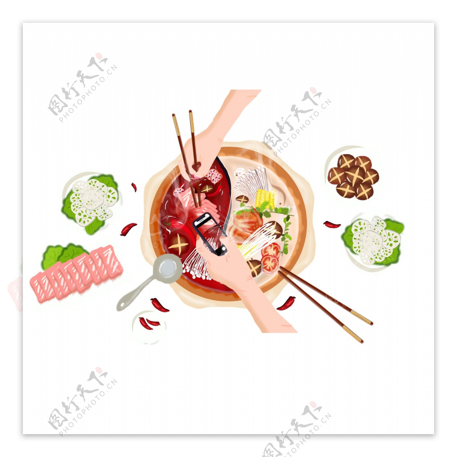 涮火锅卡通手绘设计可商用元素
