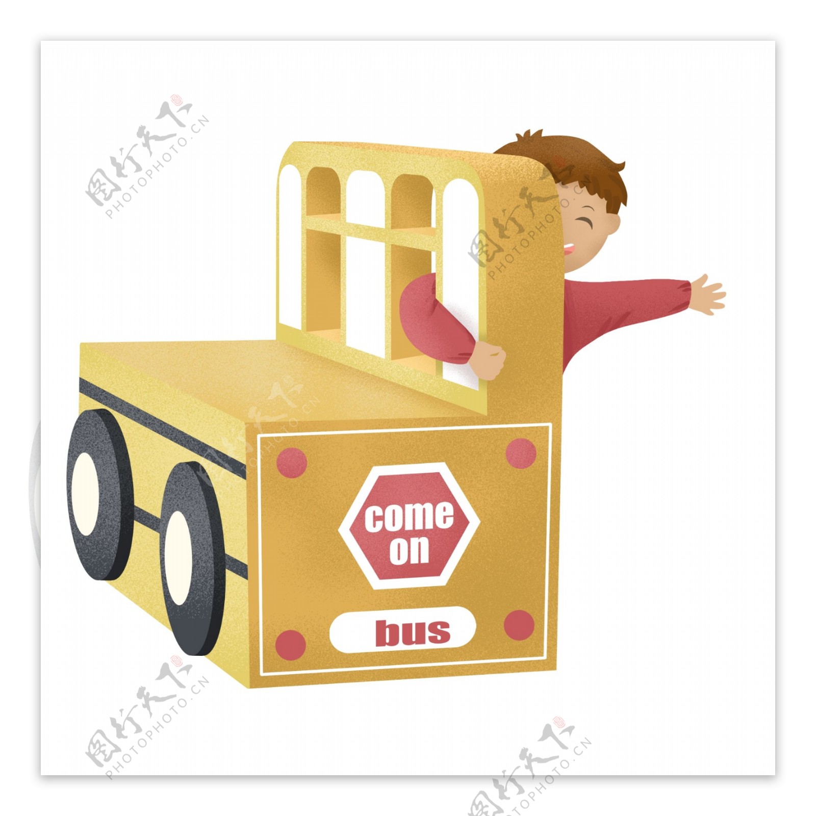 玩具公交车和男孩设计可商用元素