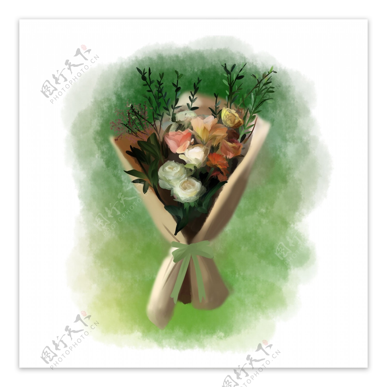 手绘节日浪漫花束玫瑰桔梗可商用元素