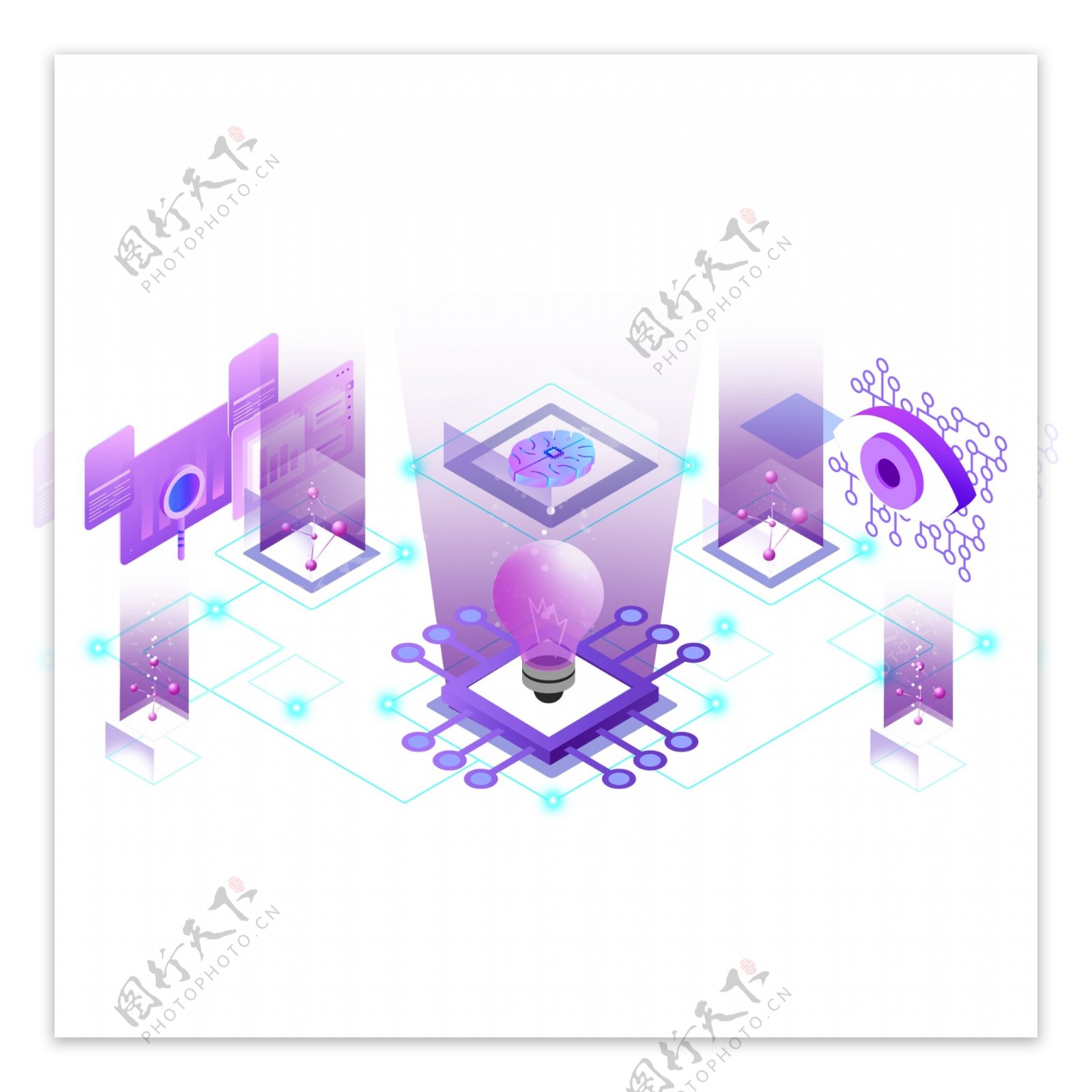 蓝紫色2.5D科技创意元素