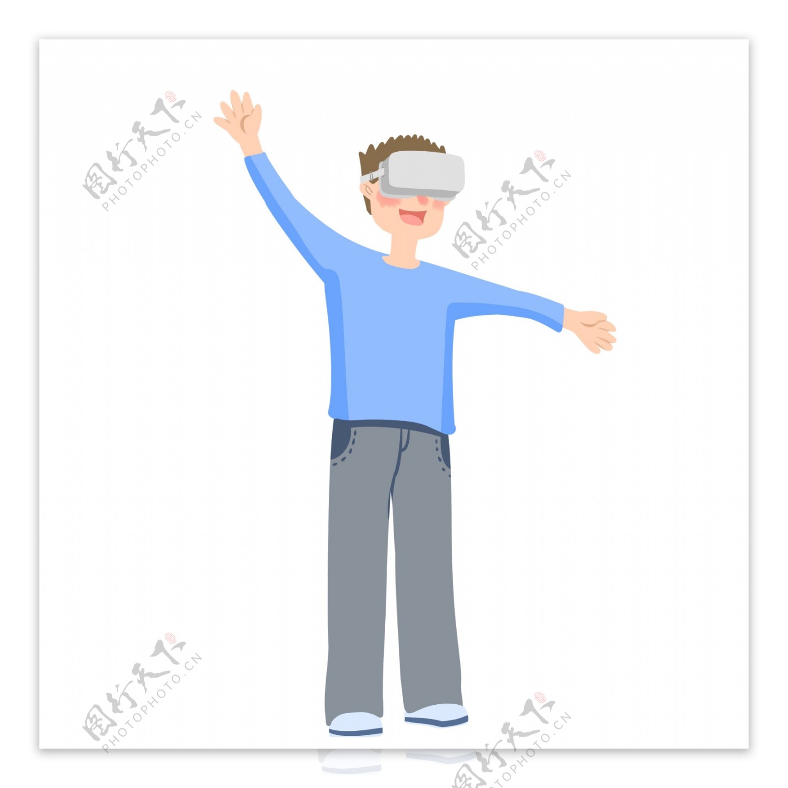 卡通带着VR眼镜的男孩