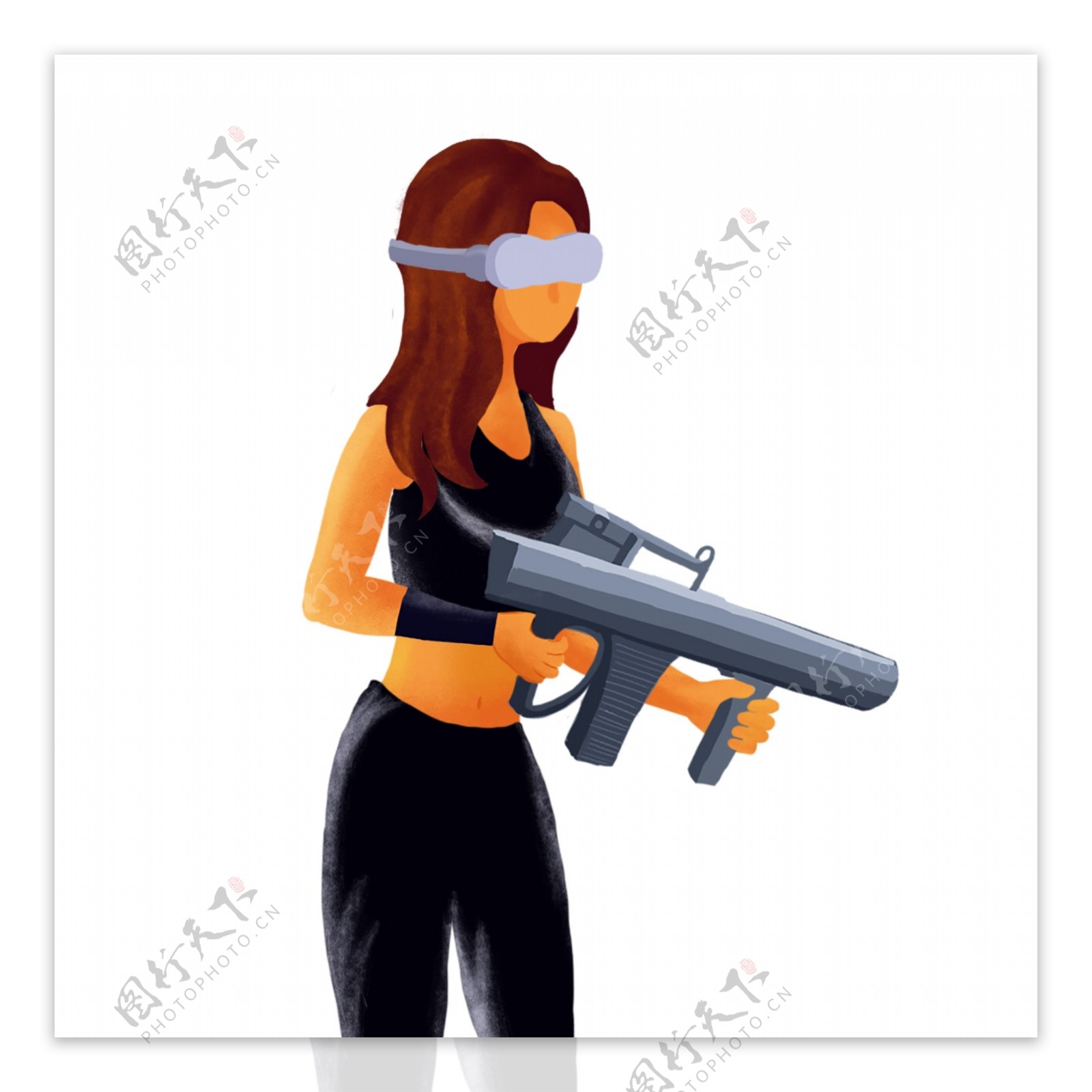 手绘带着VR眼镜玩游戏的女孩