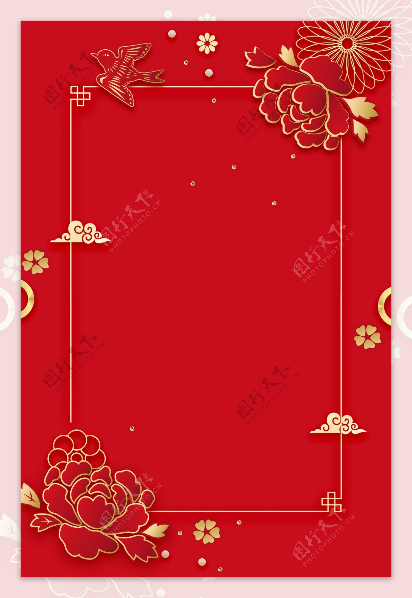 中国风红色花朵底纹感恩节背景素材