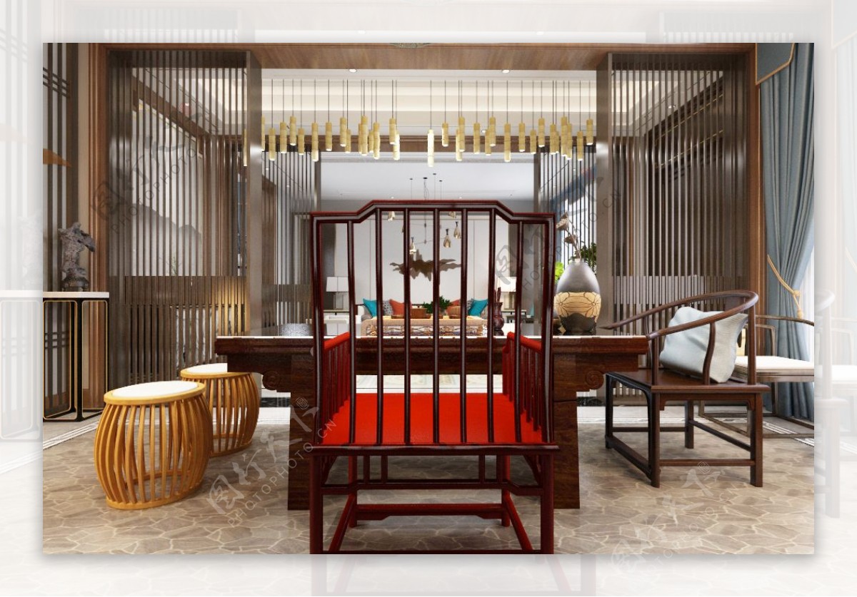 新中式茶室室内装饰装修效果图