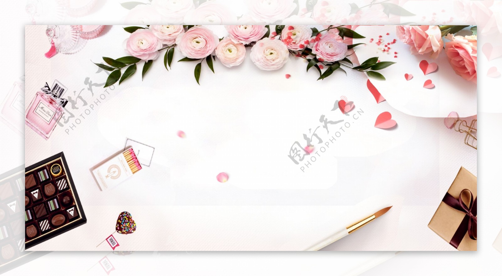 婚礼浪漫手绘粉色花卉背景
