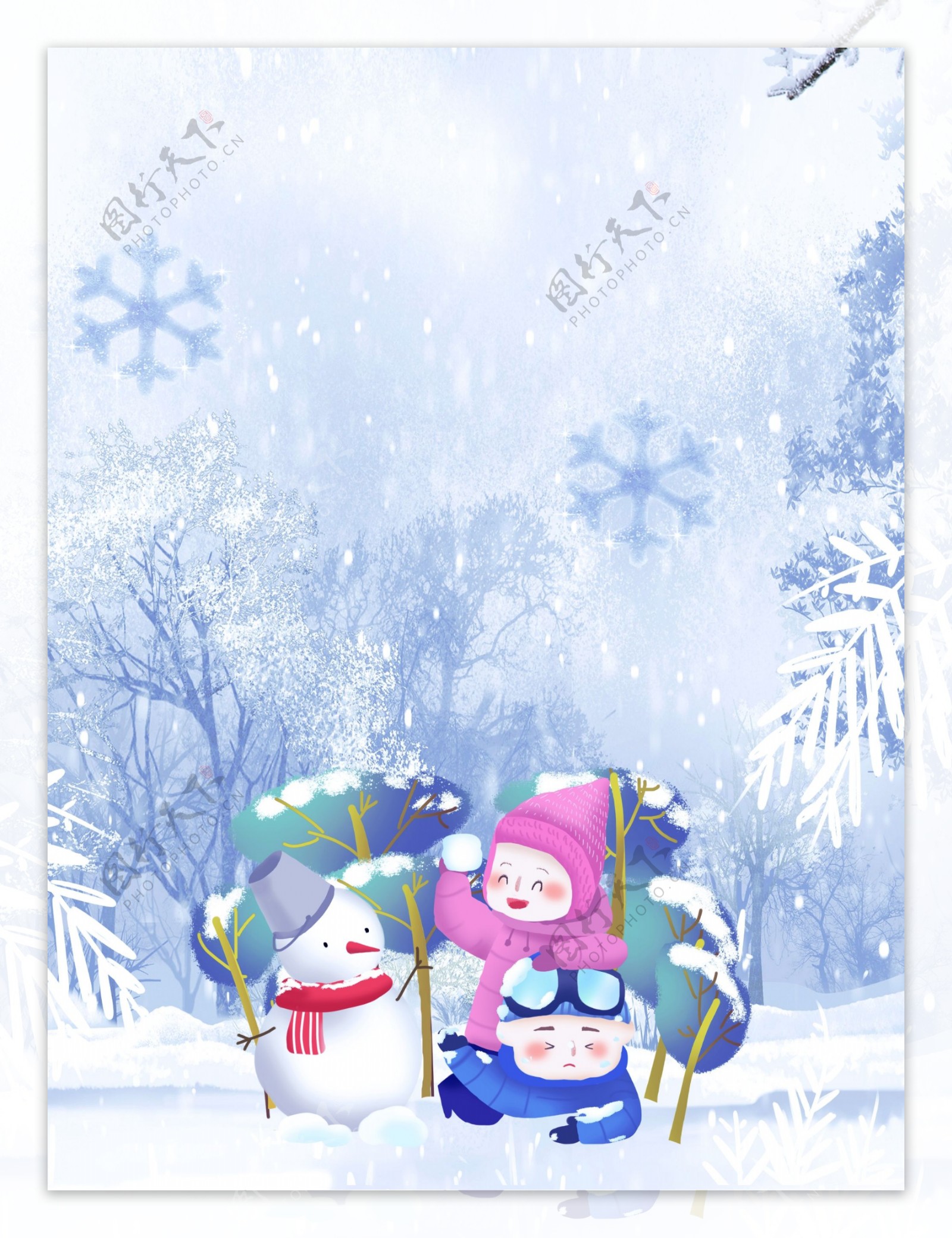 彩绘大雪节气雪人背景设计