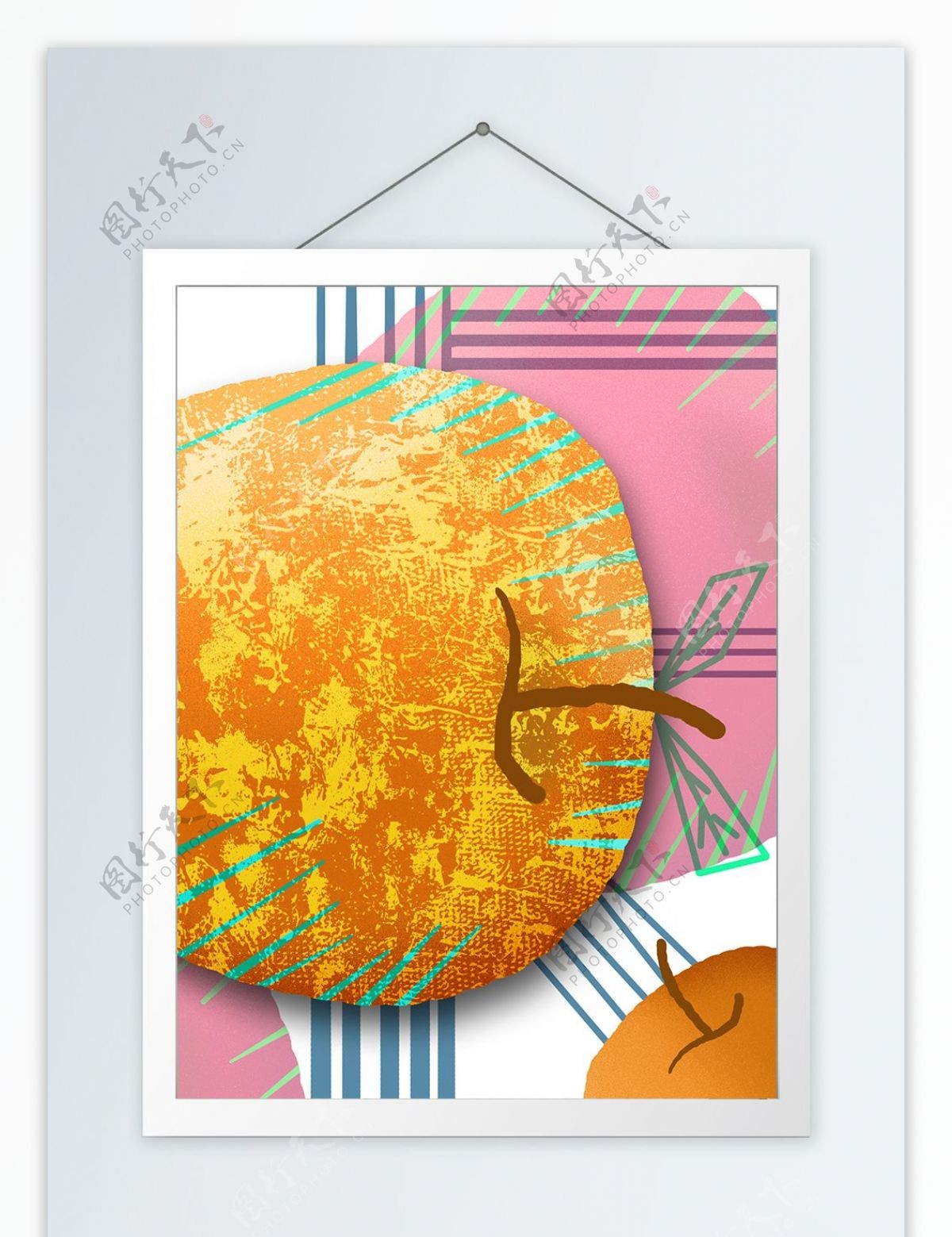 简约斑驳橘色手绘苹果客厅装饰画