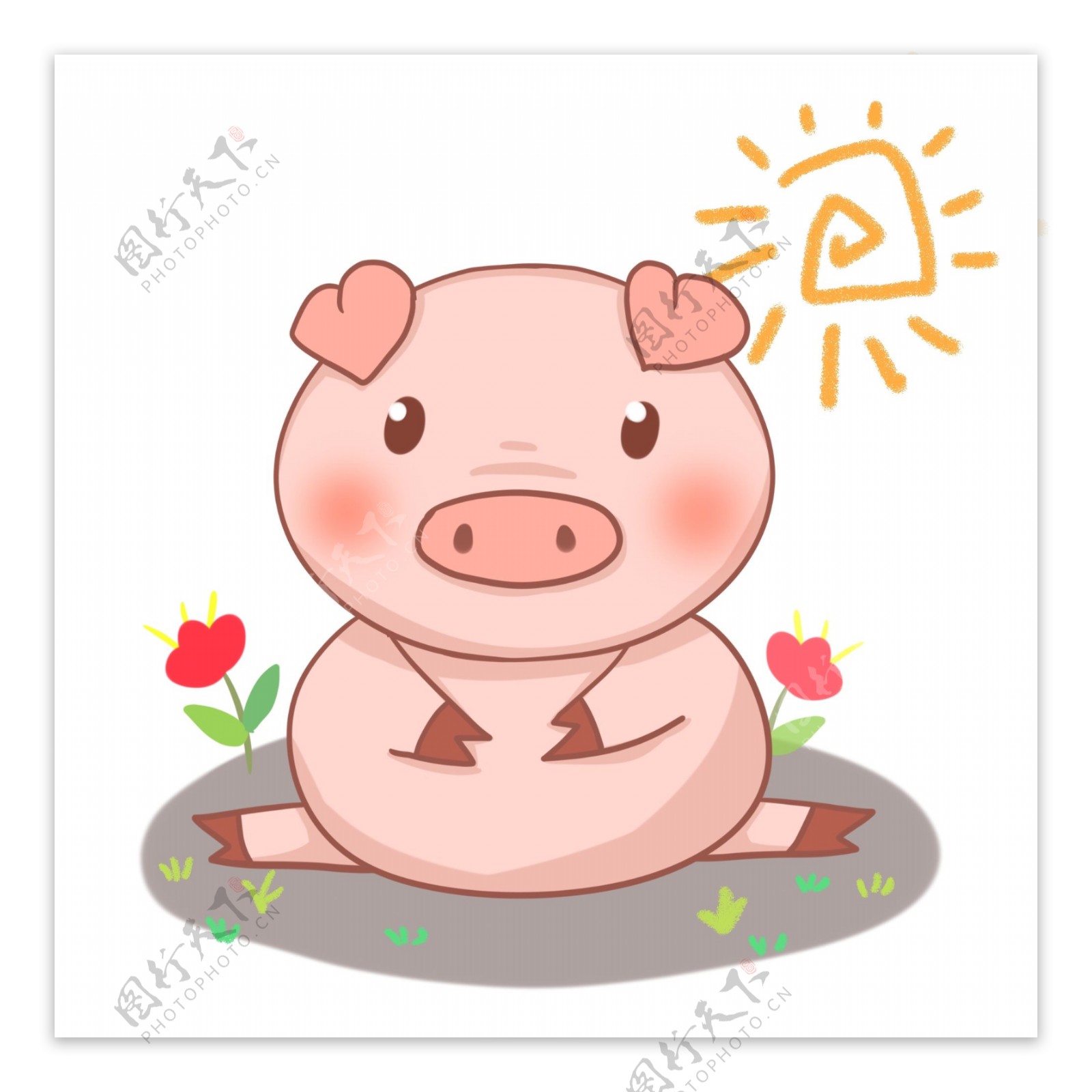 商用卡通可爱坐姿猪年手绘手账猪元素