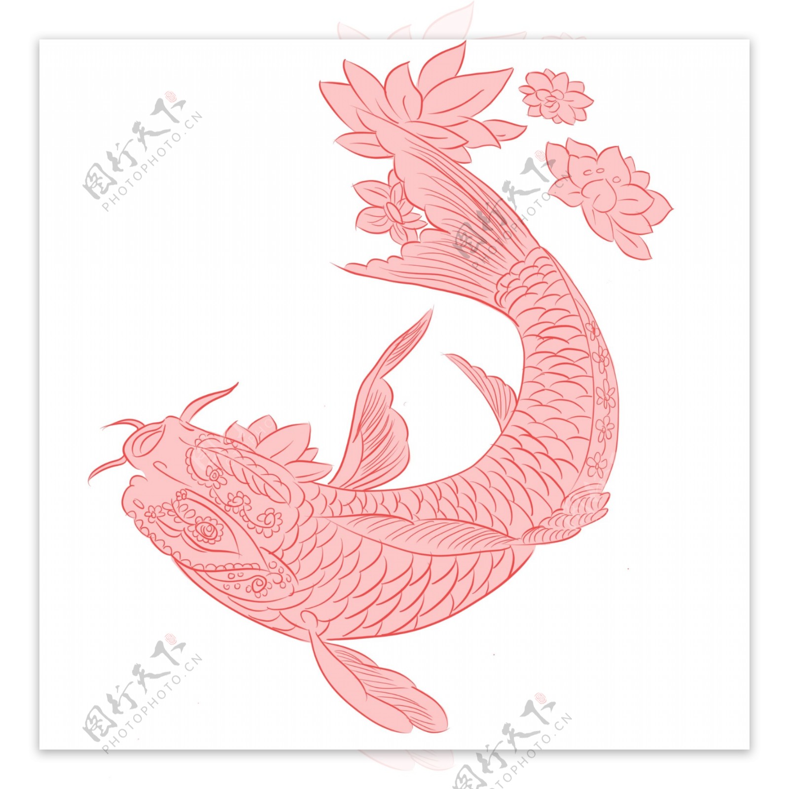 手绘动物红色创意中国风鲤鱼