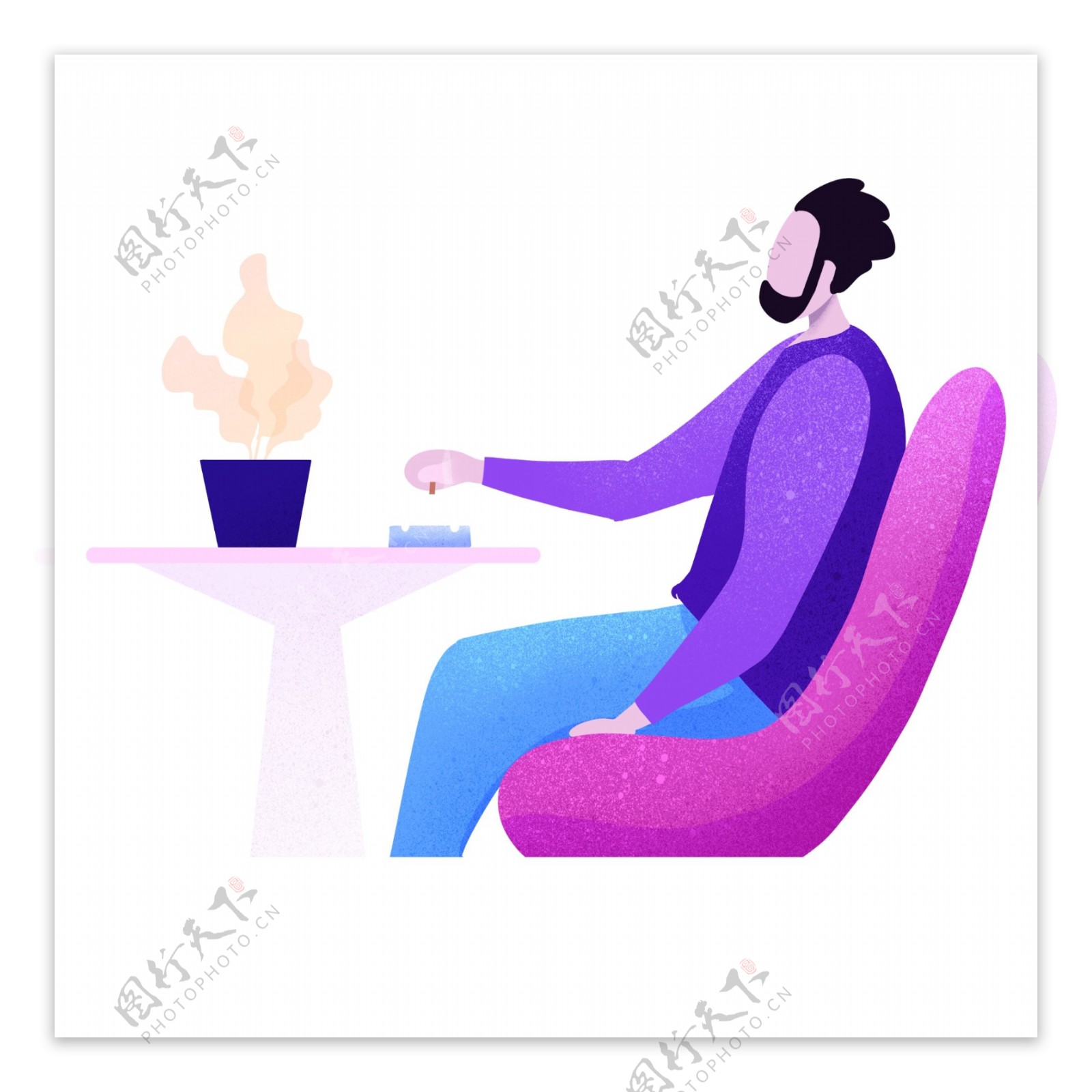 卡通扁平男人坐在沙发上玩游戏原创元素