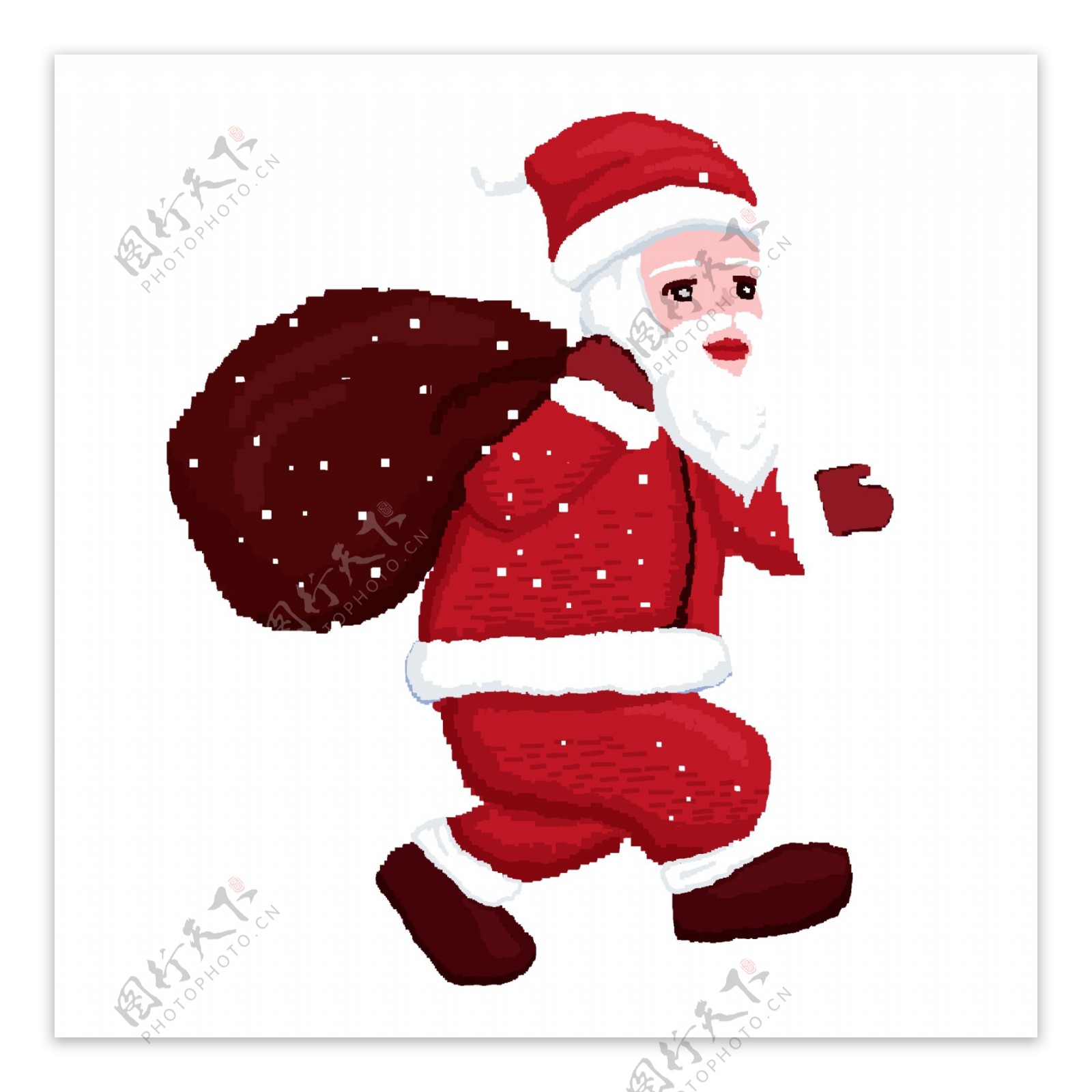 背着麻袋的圣诞老人像素化设计可商用元素