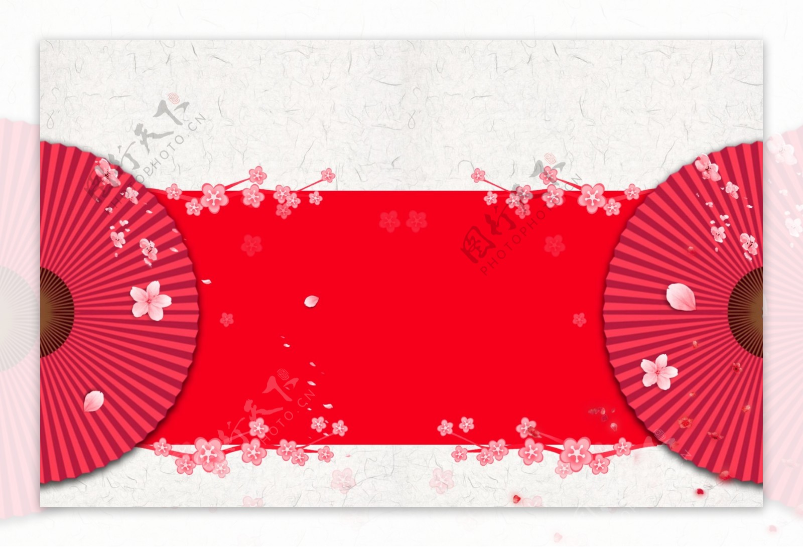 红白中国风花朵扇子背景
