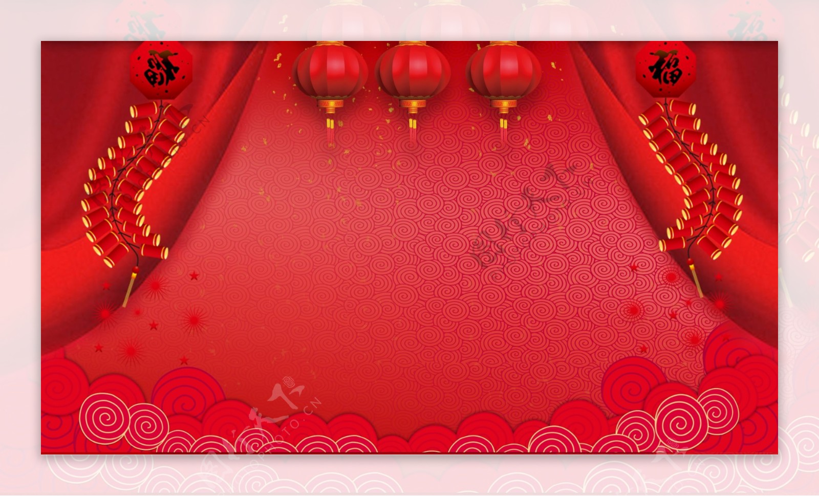 红色喜庆猪年企业舞台背景