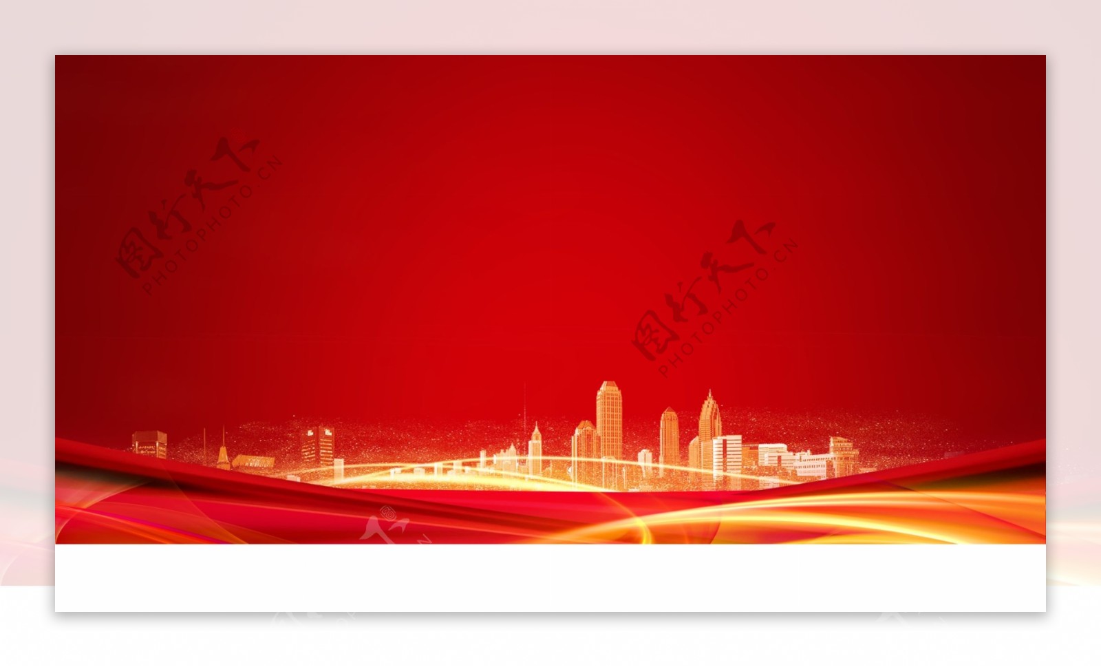 彩绘金色城市大红背景