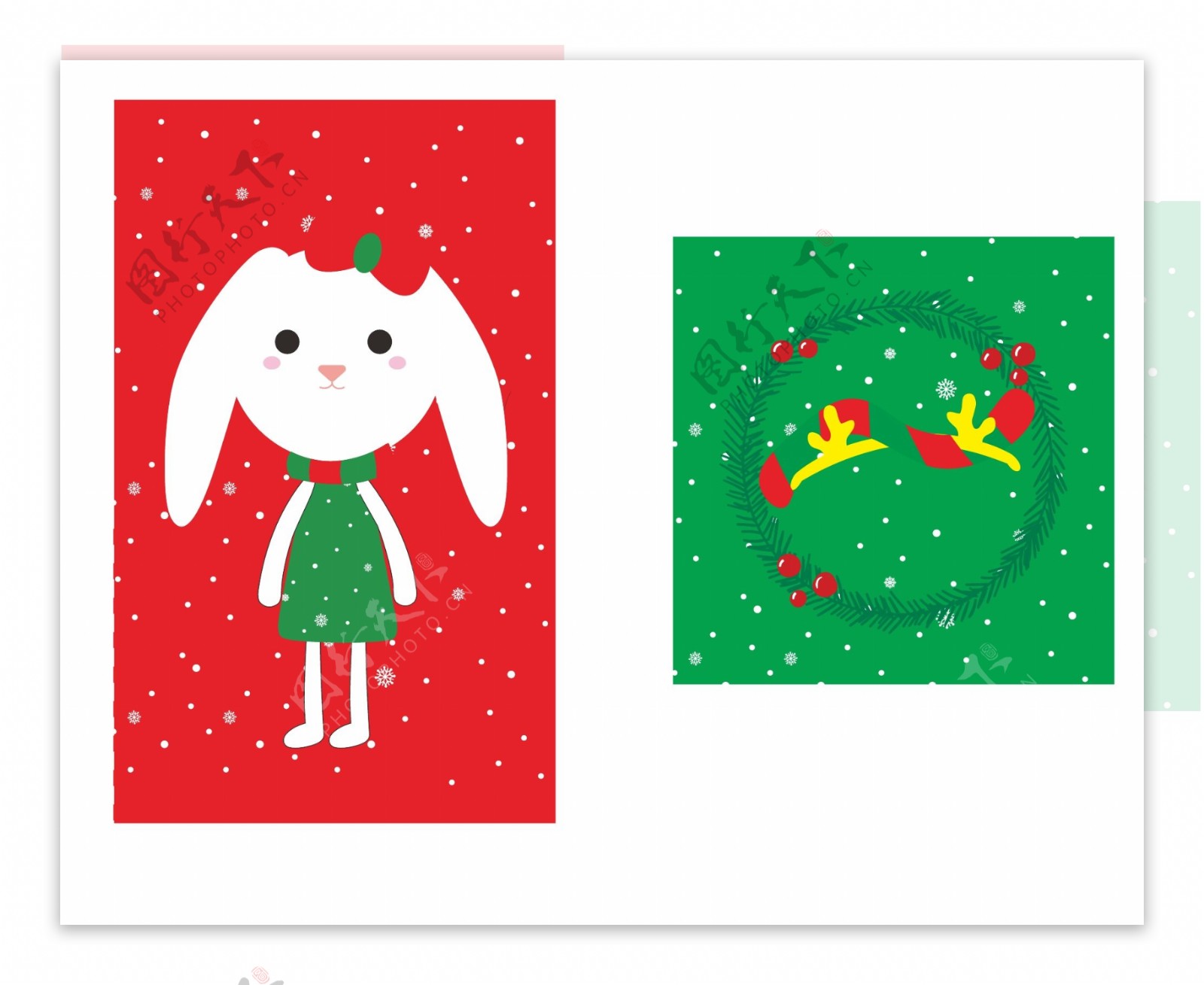 可爱矢量圣诞兔子鹿角邮票贴纸