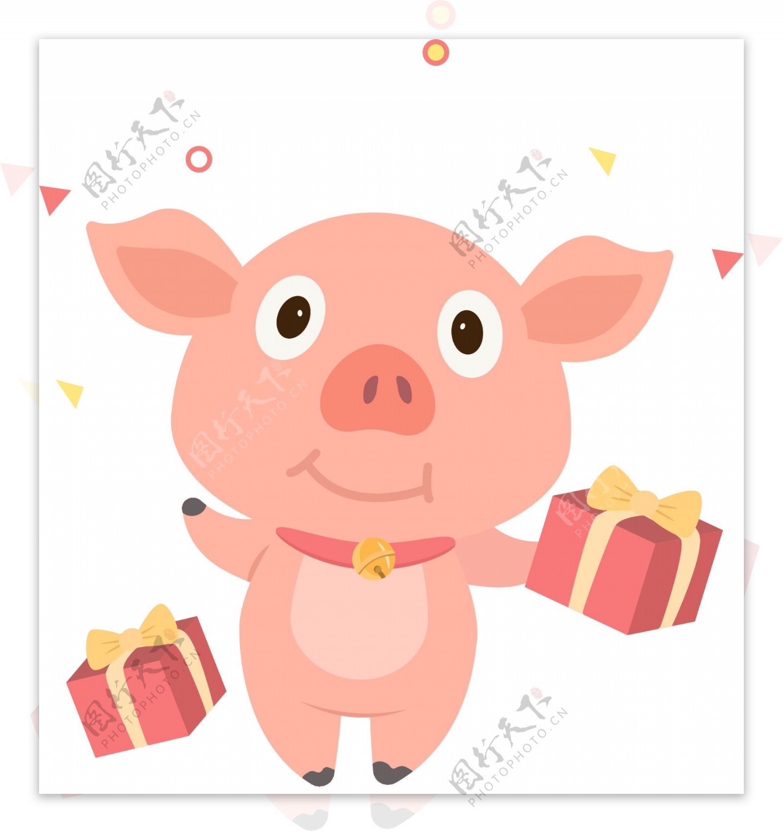 猪年卡通猪送礼物新年矢量