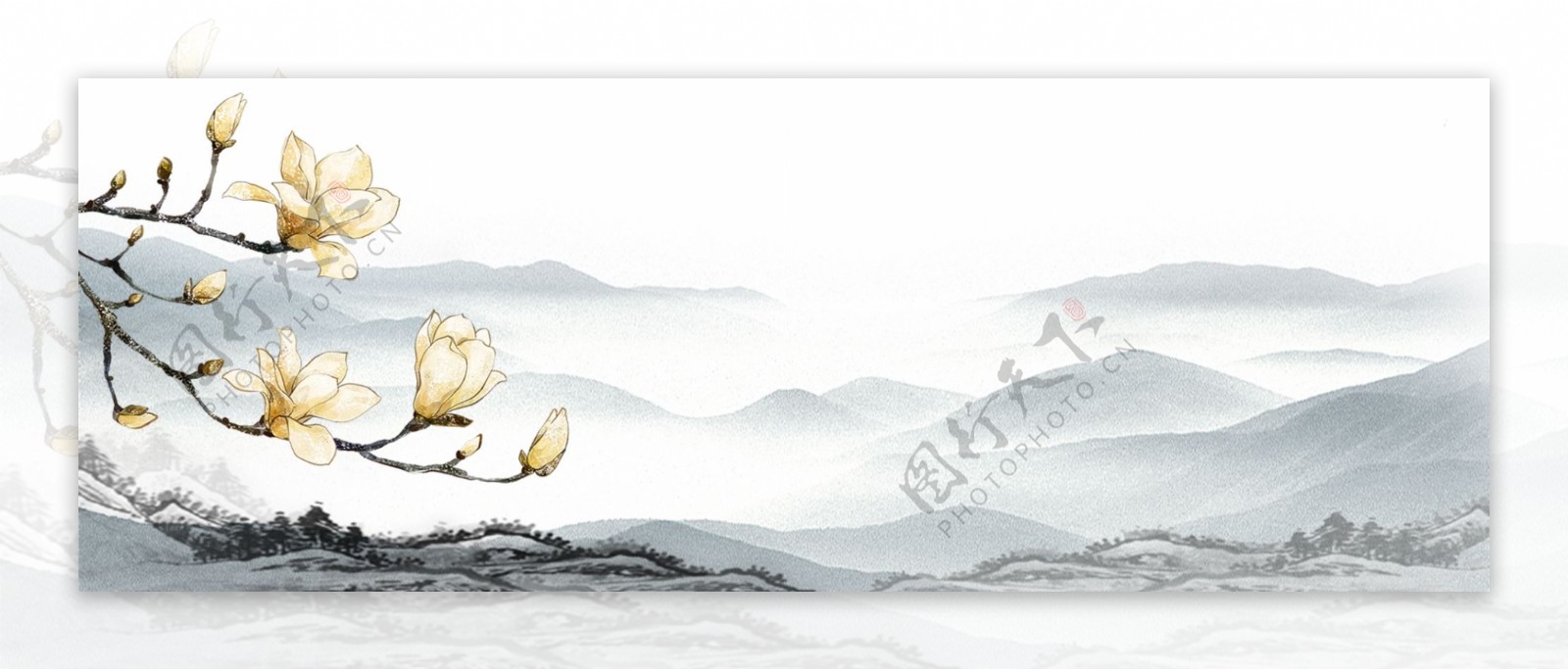古典中国风意境水墨风景山水背景