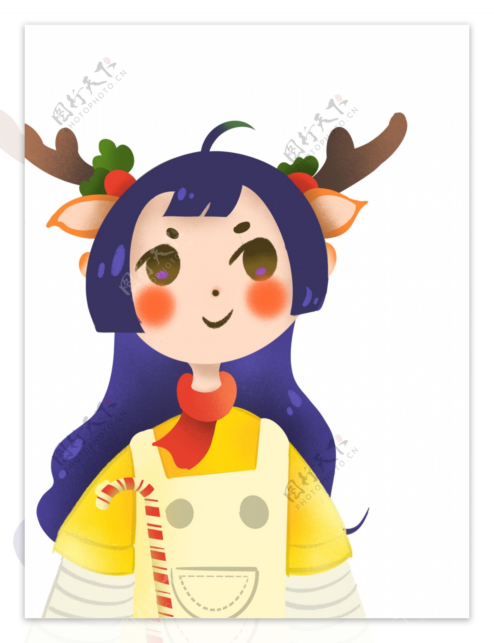 彩绘圣诞节麋鹿装扮女孩人物设计