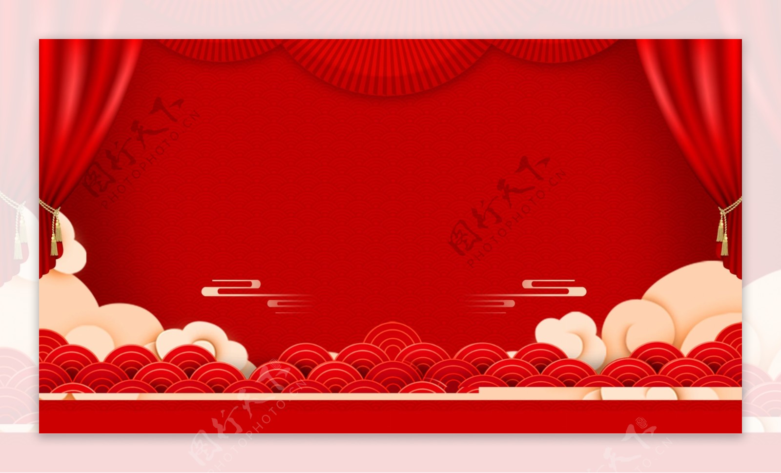 红色猪年春节舞台背景设计