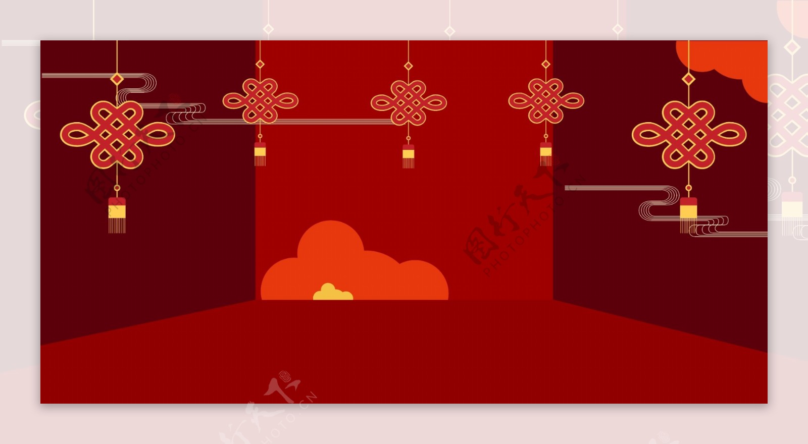 红色中国结元旦背景设计
