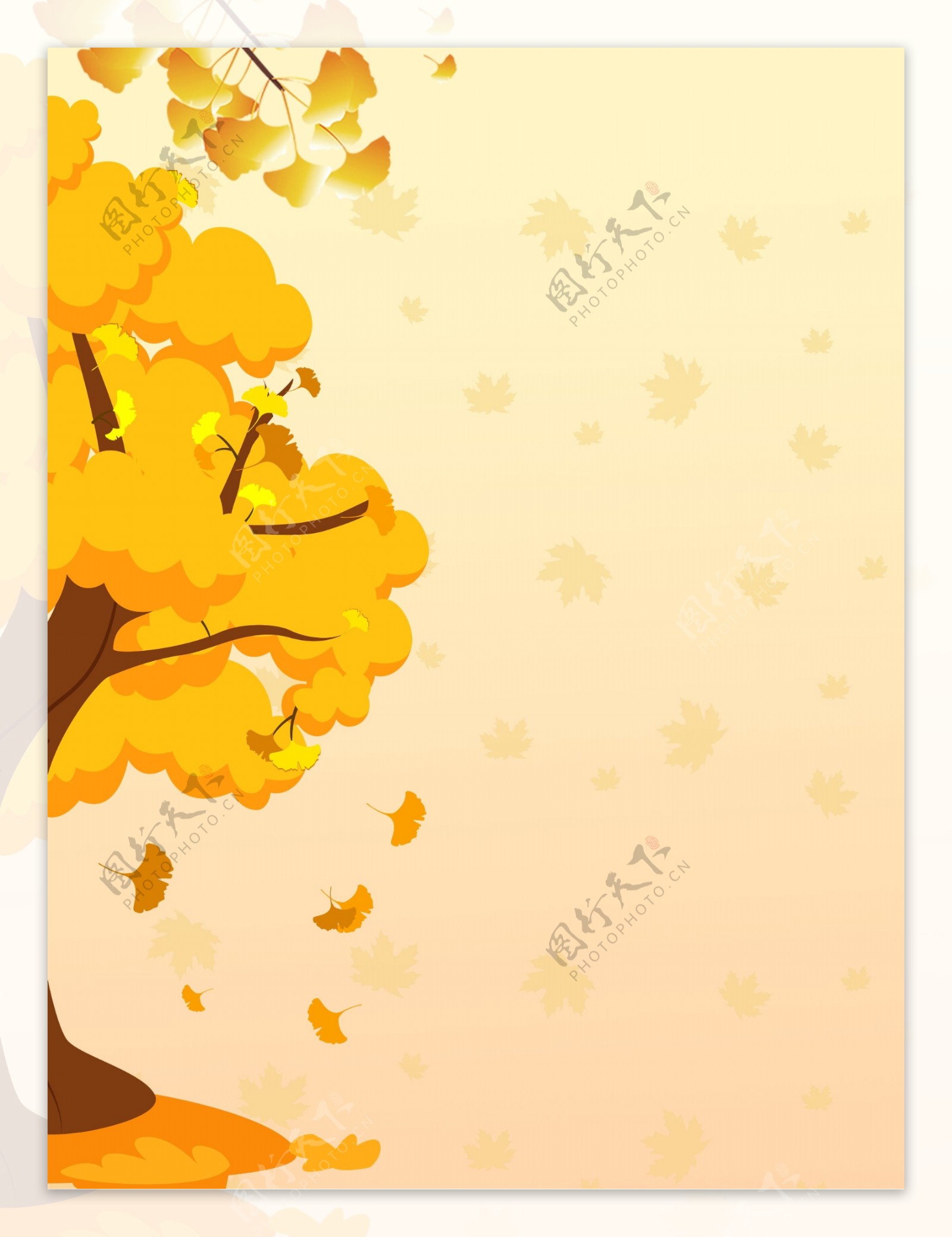 彩绘秋季银杏落叶背景设计