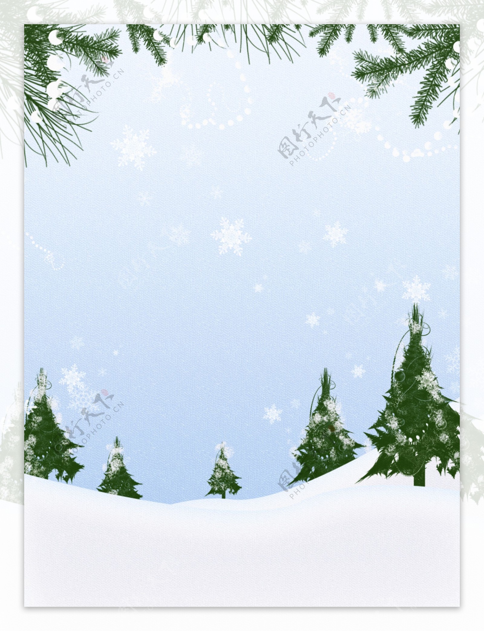 纯原创手绘小清新圣诞节树林雪地背景