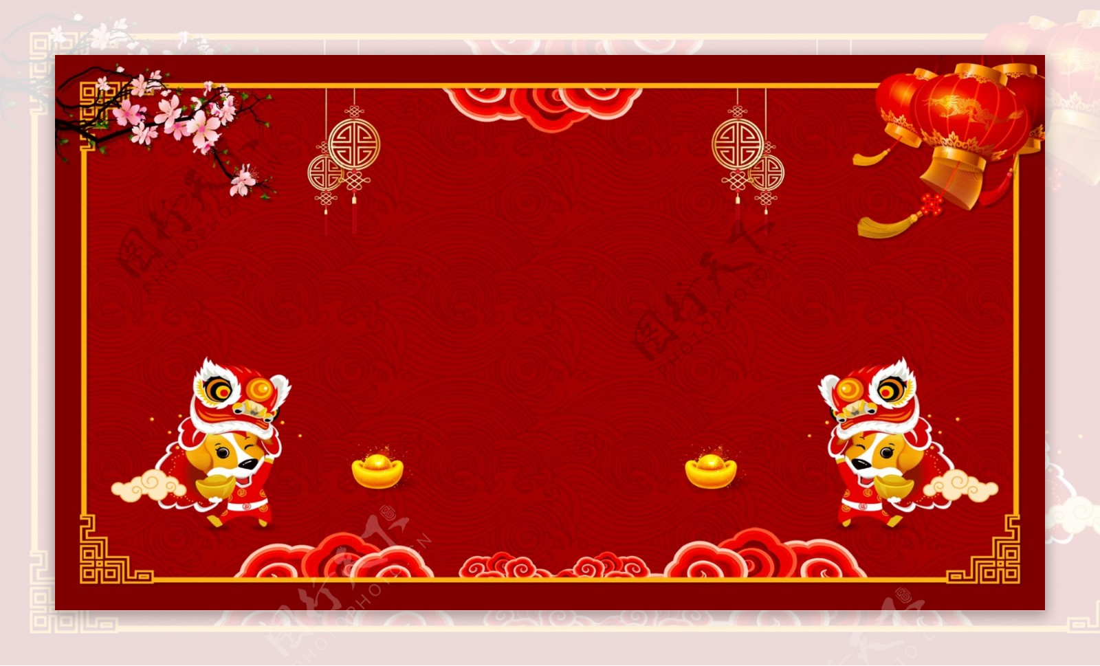 喜庆猪年元旦舞狮背景设计