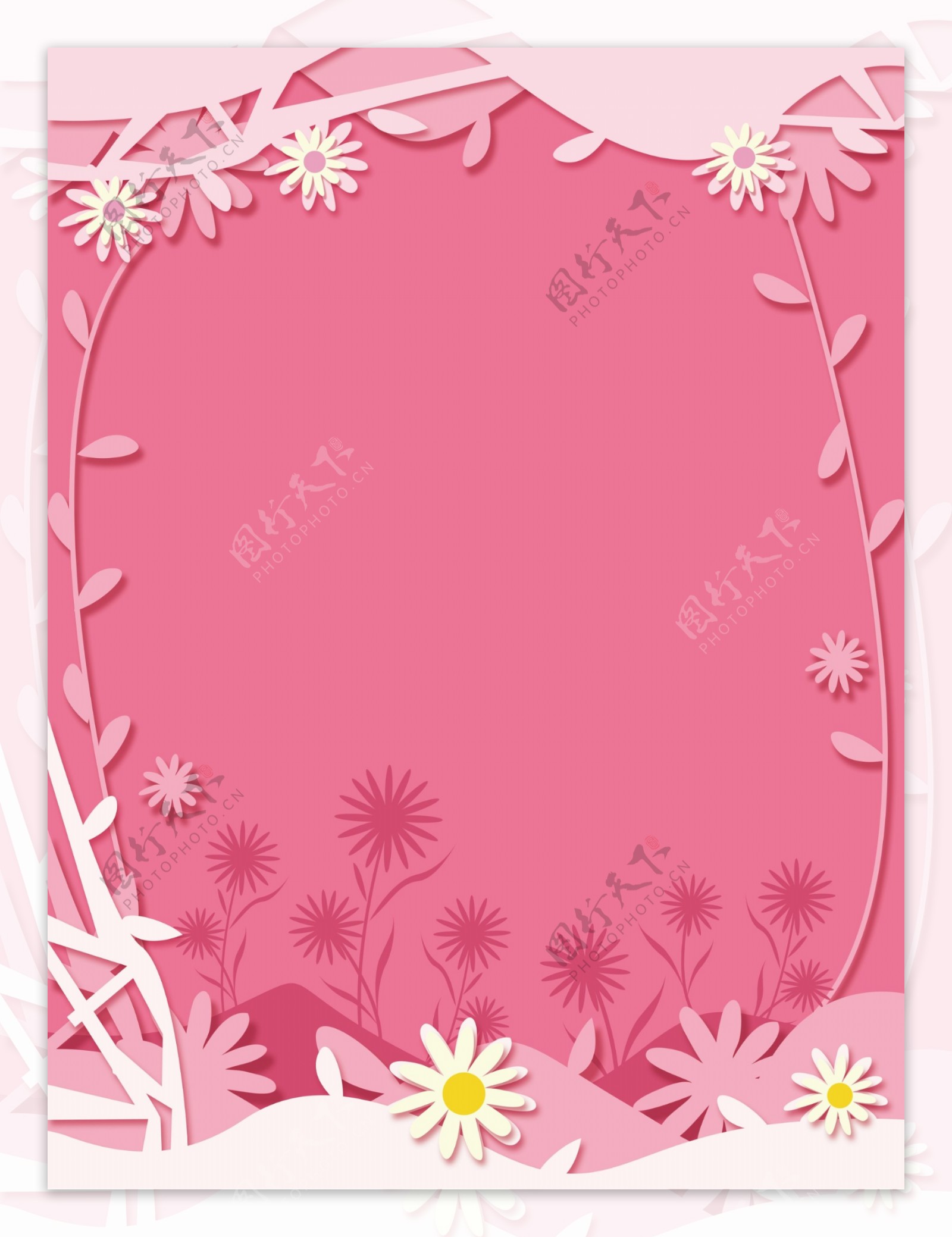 剪纸风粉色花朵背景设计