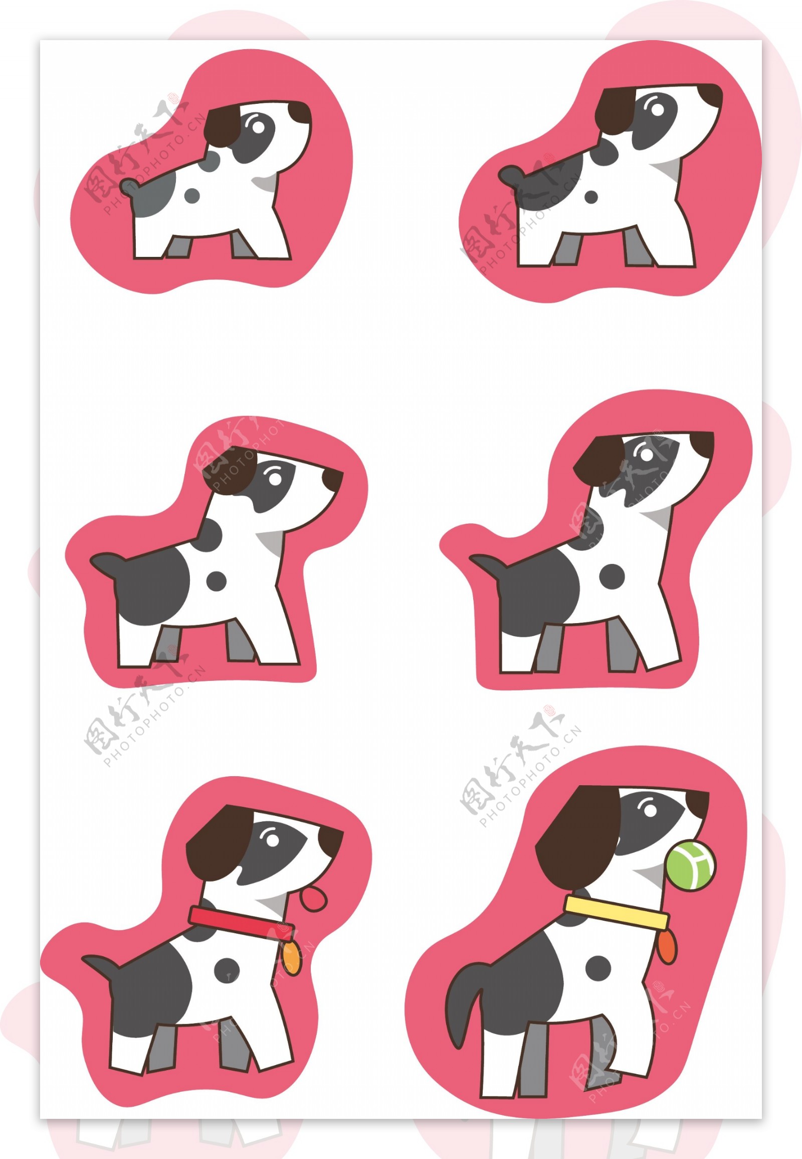卡通动物小狗生长过程矢量装饰图案