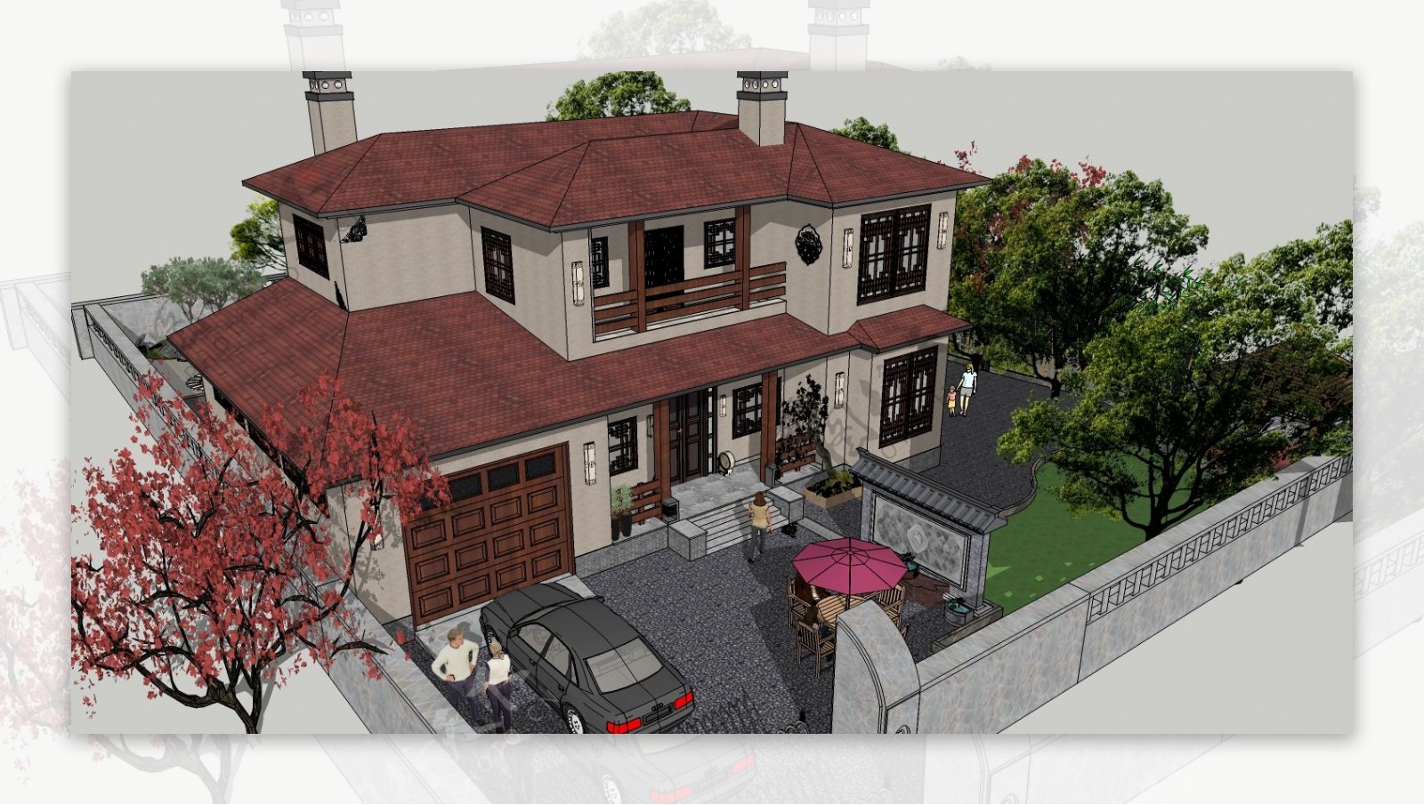 中式二层别墅草图模型