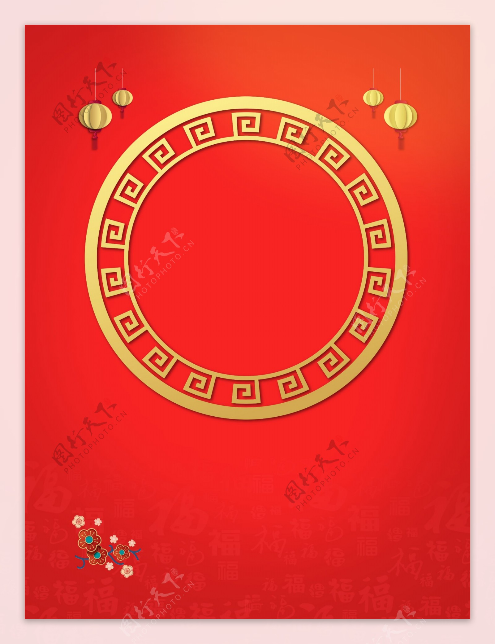 简约中国灯笼红色背景素材