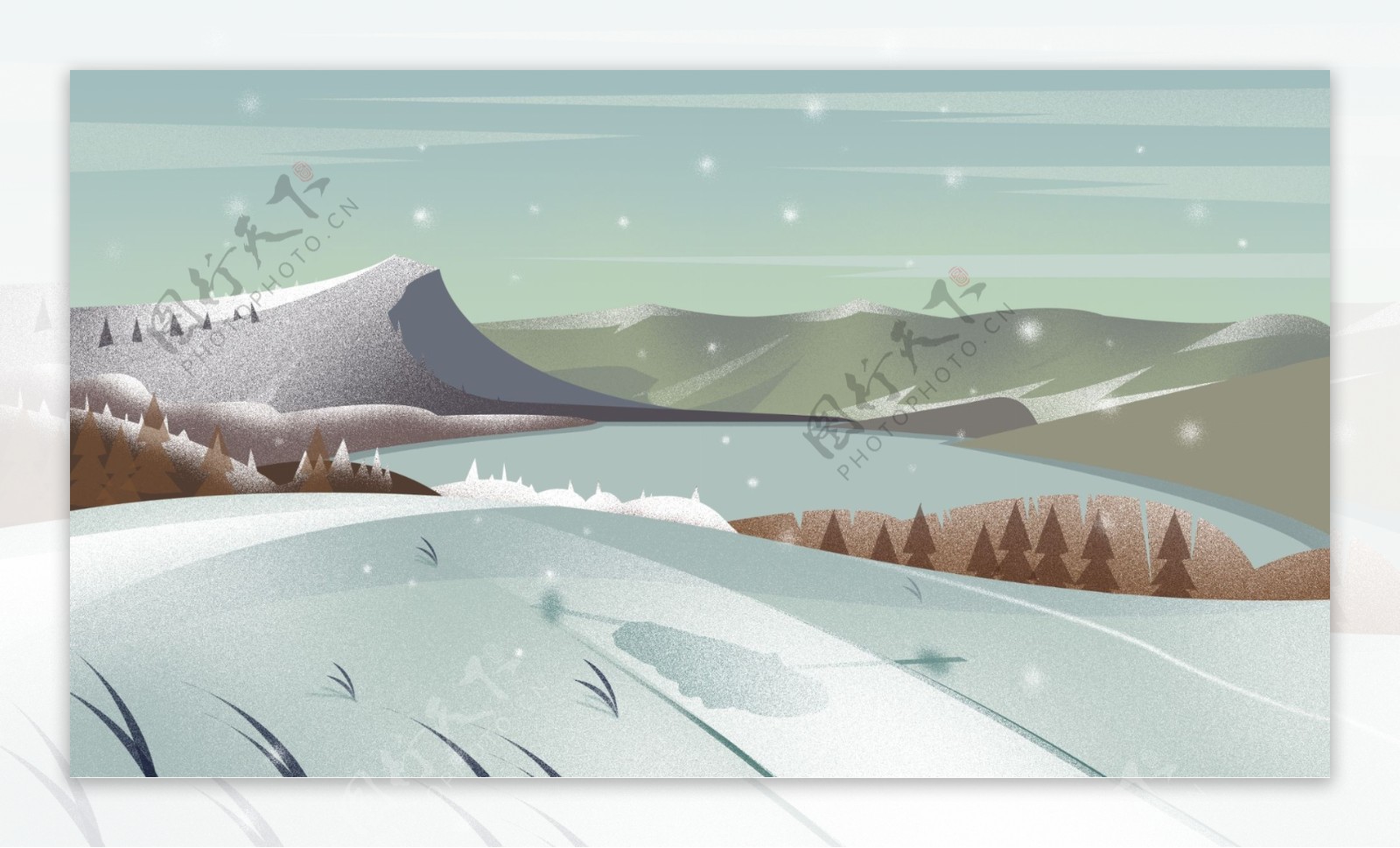手绘二十四节气大雪雪峰背景素材