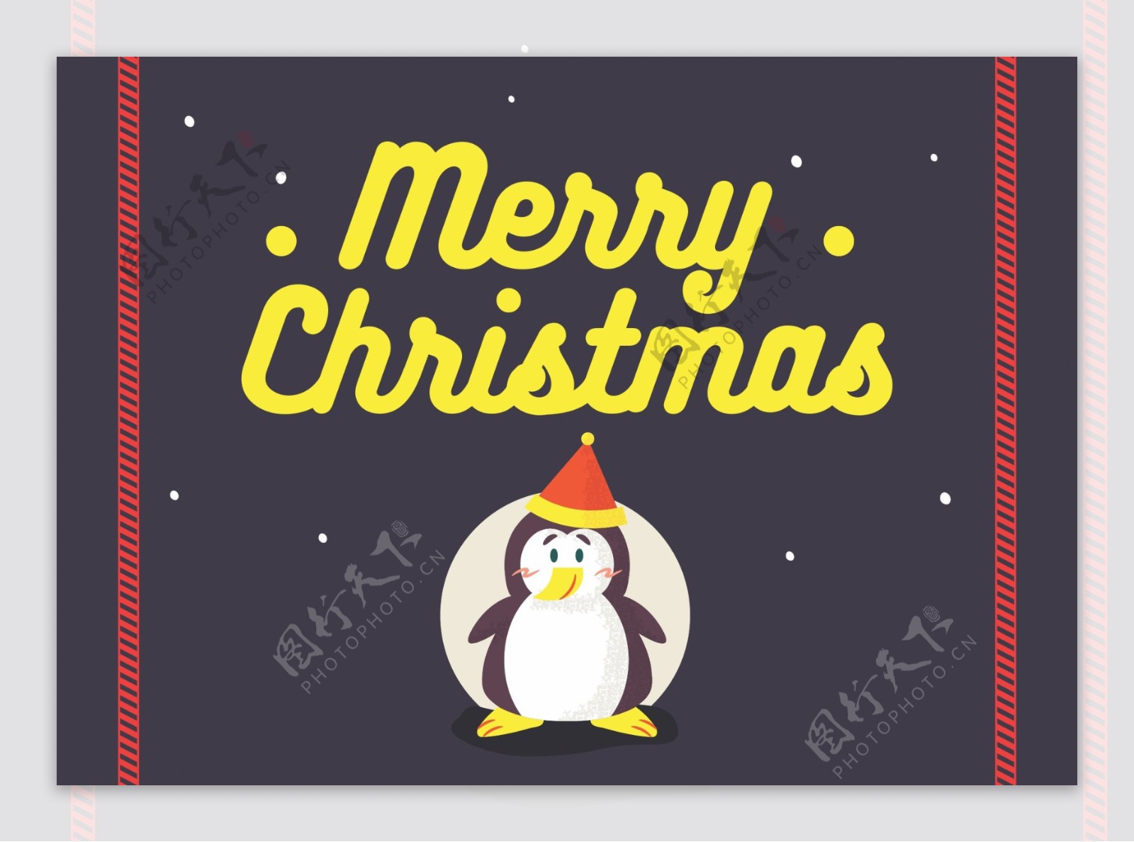 可爱卡通企鹅圣诞贺卡海报