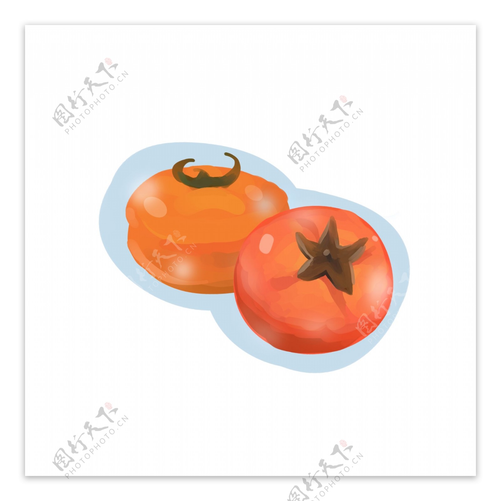 手绘冬季美食冻柿子装饰图案